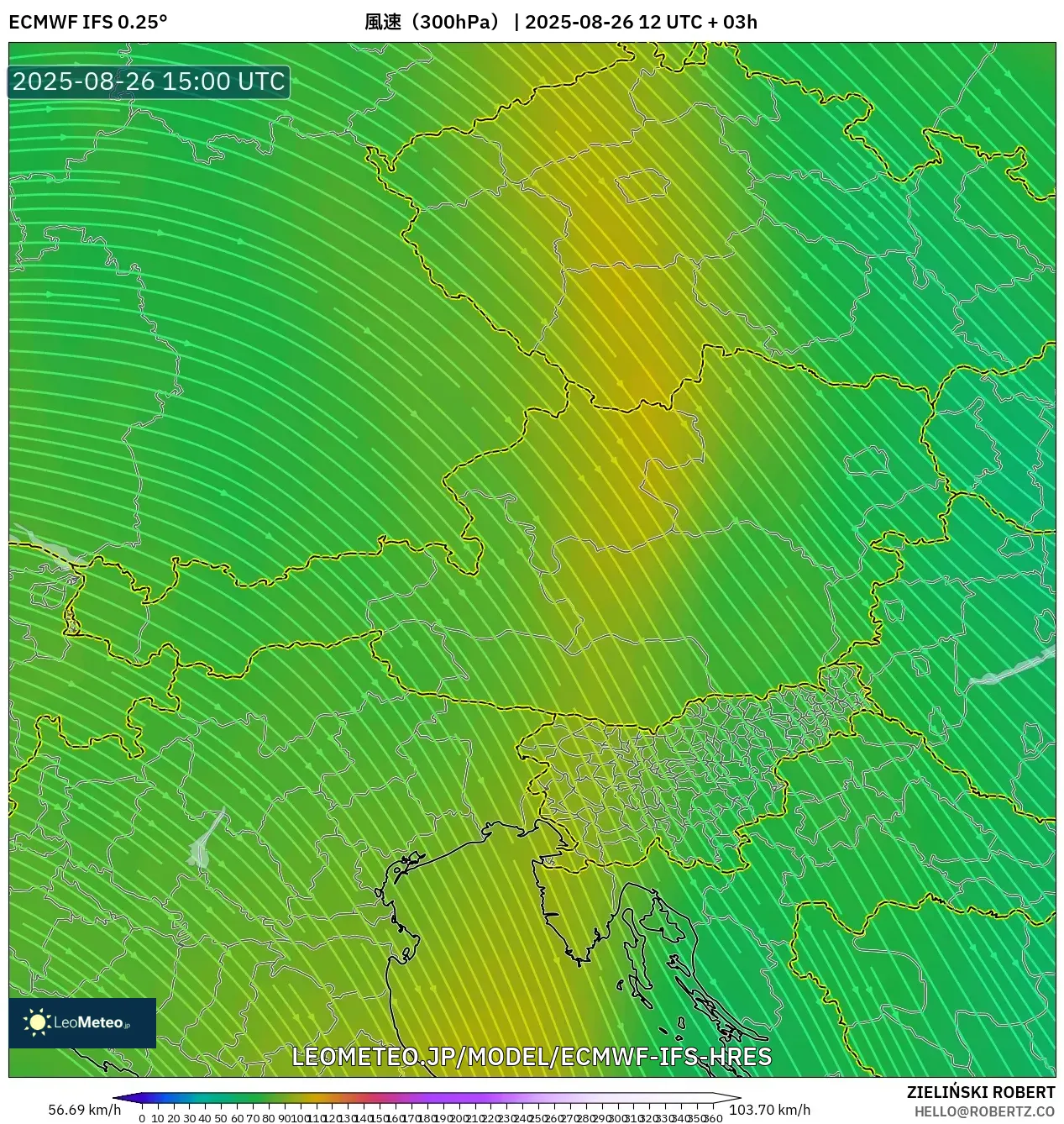 ECMWF IFS 0.25° model - オーストリア, 風速(300hPa) ECMWF IFS 0.25° model - オーストリア, 風速(300hPa)