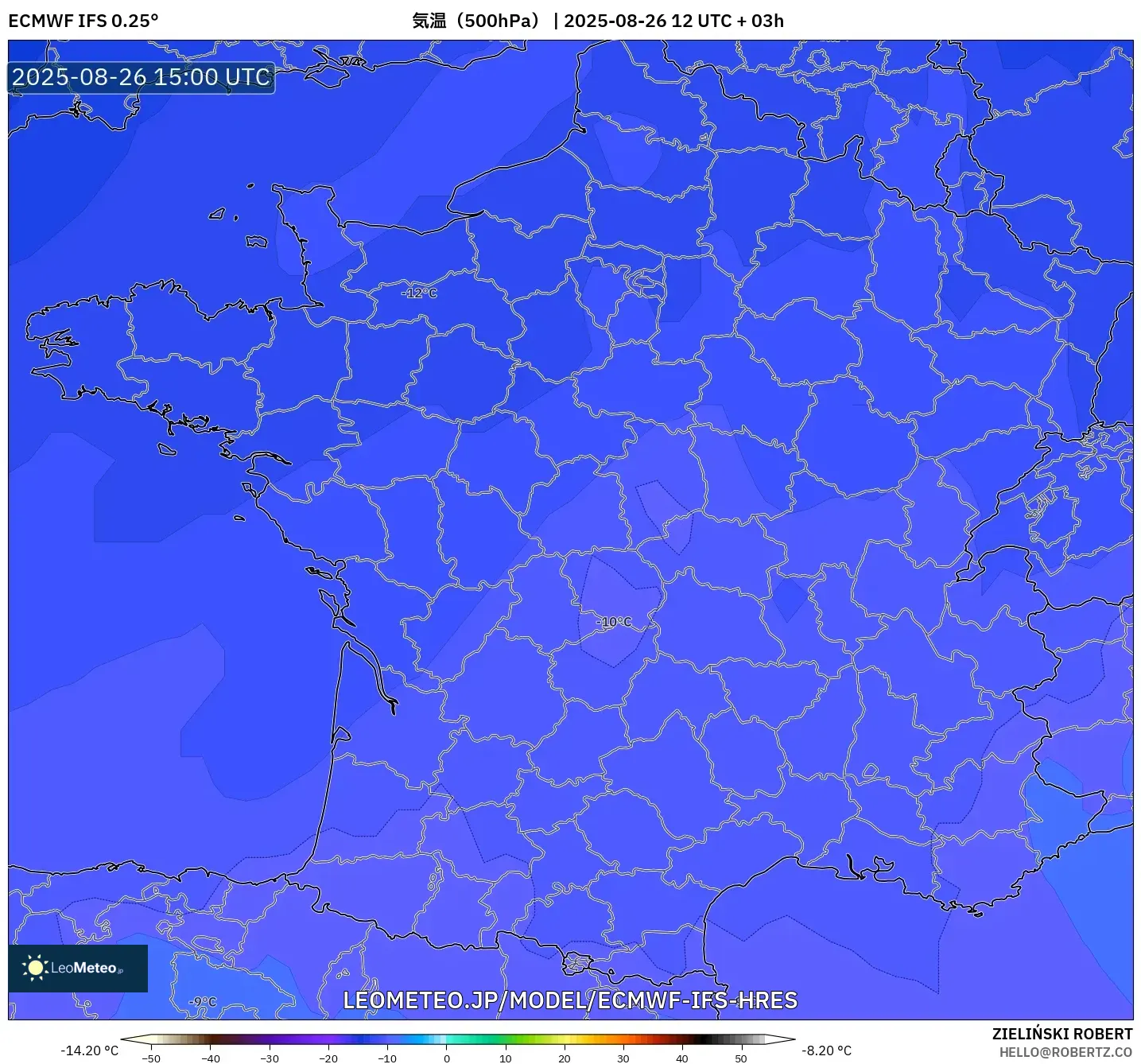 ECMWF IFS 0.25° model - フランス, 気温(500hPa) ECMWF IFS 0.25° model - フランス, 気温(500hPa)