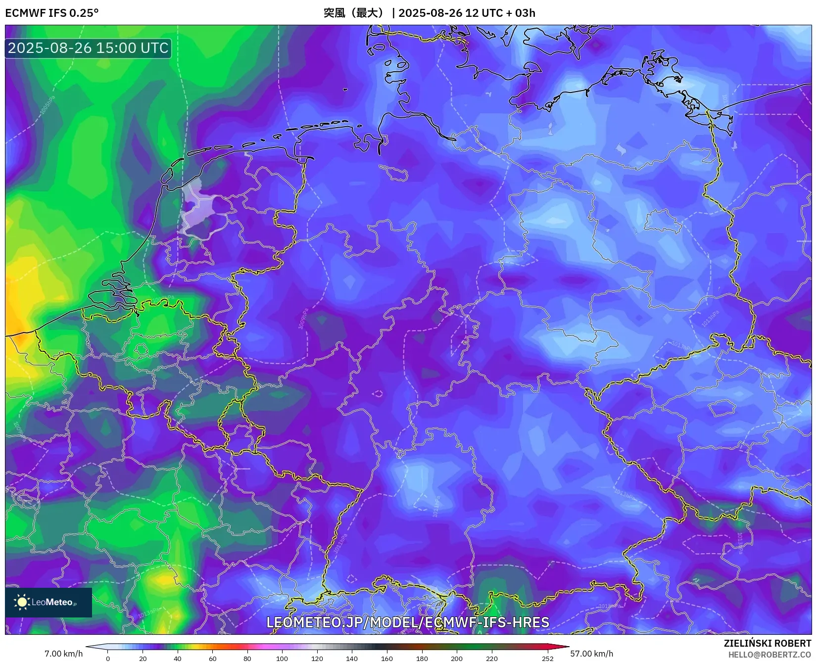 ECMWF IFS 0.25° model - ドイツ, 突風(最大) ECMWF IFS 0.25° model - ドイツ, 突風(最大)