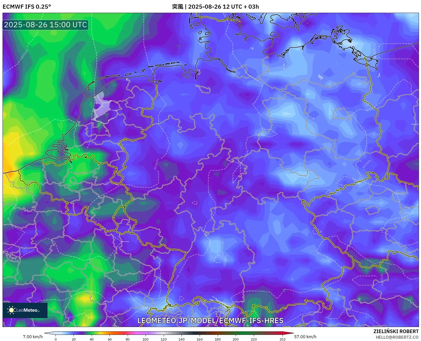 ECMWF IFS 0.25° model - ドイツ, 突風 ECMWF IFS 0.25° model - ドイツ, 突風