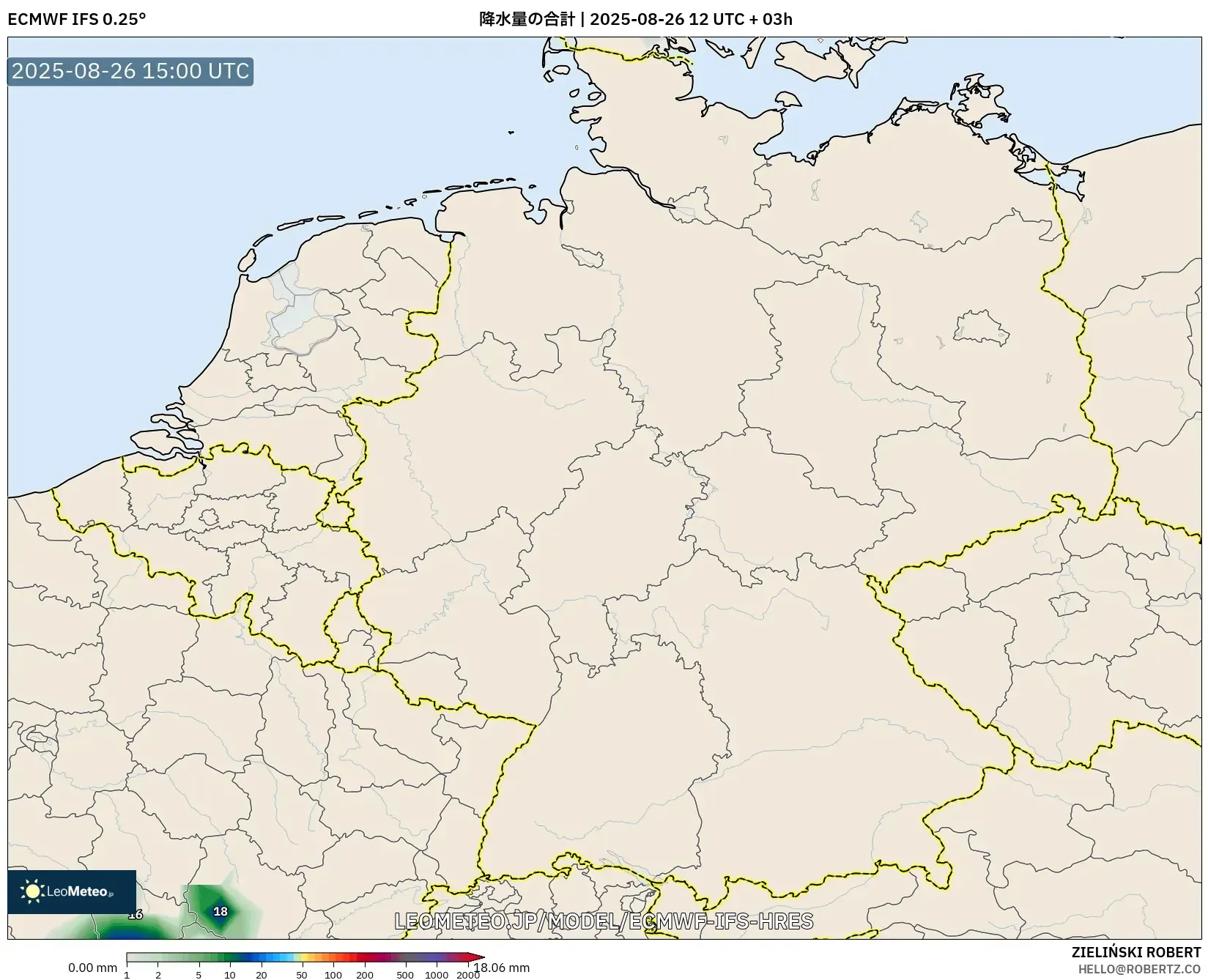 ECMWF IFS 0.25° model - ドイツ, 降水量の合計 ECMWF IFS 0.25° model - ドイツ, 降水量の合計
