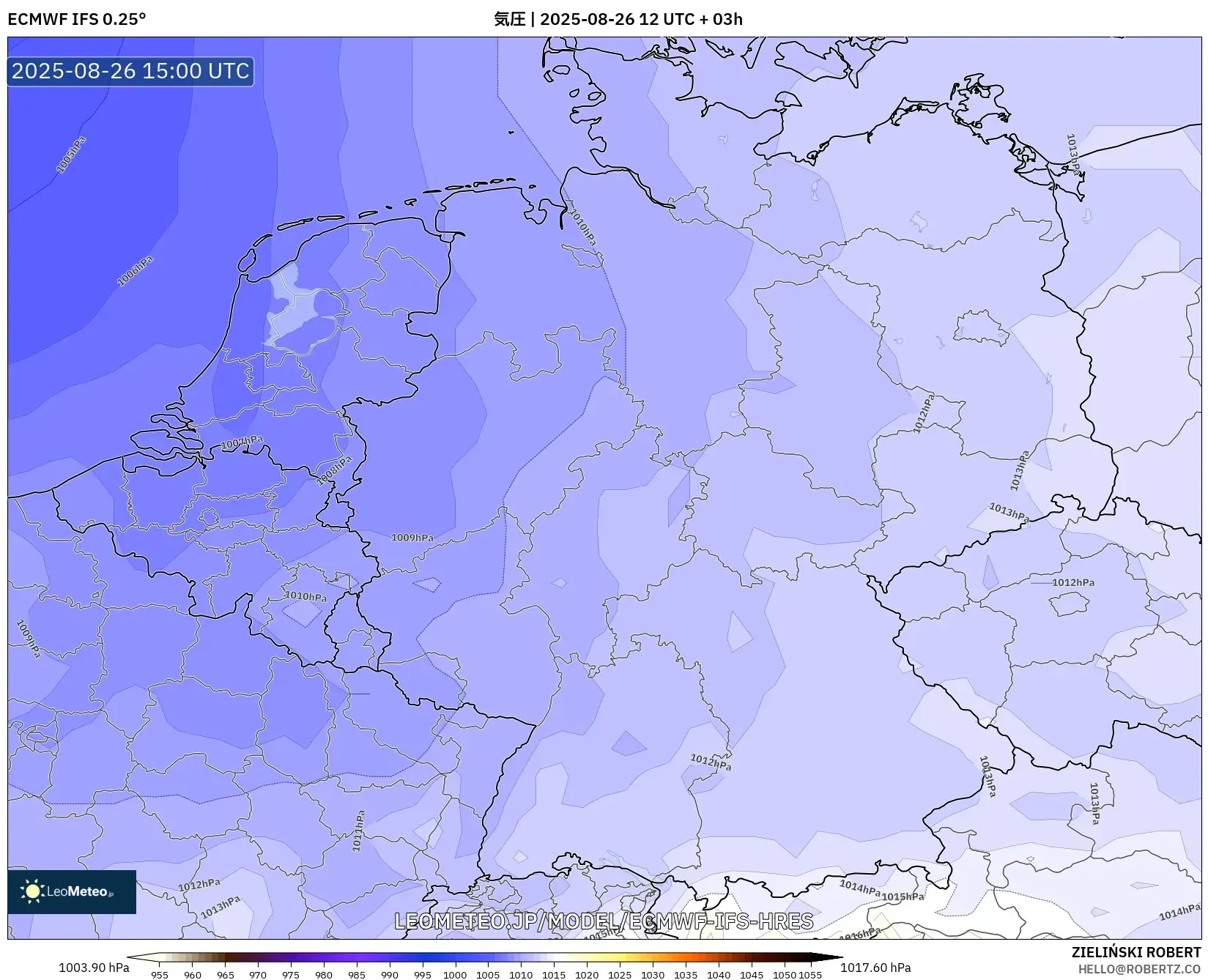 ECMWF IFS 0.25° model - ドイツ, 気圧 ECMWF IFS 0.25° model - ドイツ, 気圧