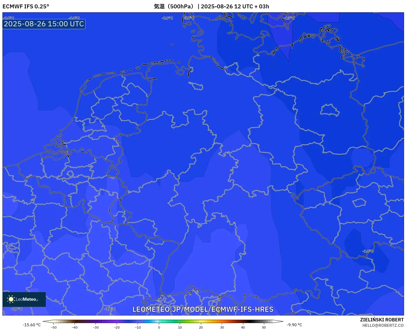 ECMWF IFS 0.25° model - ドイツ, 気温(500hPa) ECMWF IFS 0.25° model - ドイツ, 気温(500hPa)