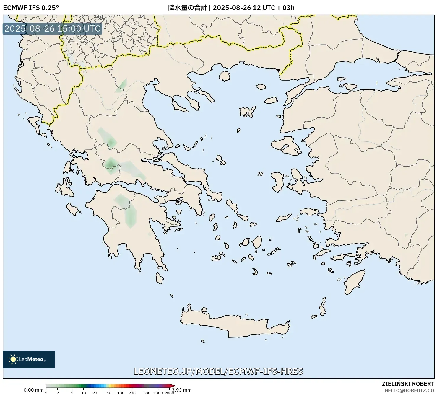 ECMWF IFS 0.25° model - ギリシャ, 降水量の合計 ECMWF IFS 0.25° model - ギリシャ, 降水量の合計