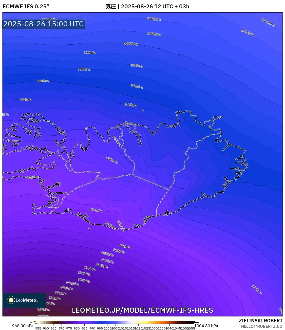 ECMWF IFS 0.25° model - アイスランド, 気圧