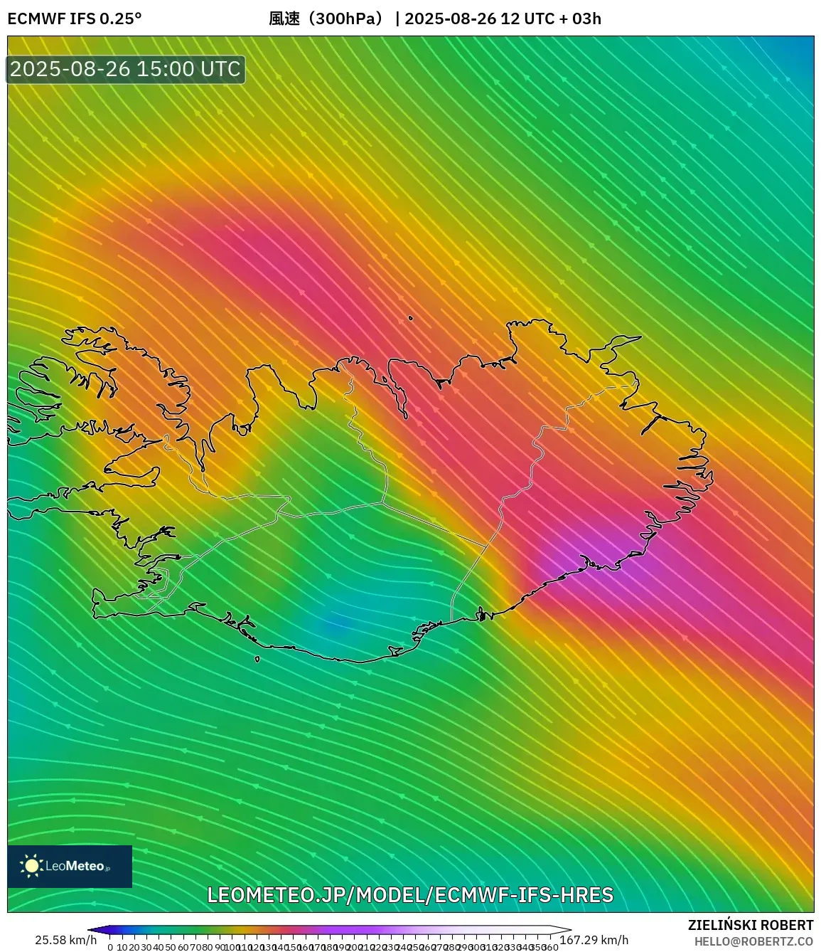 ECMWF IFS 0.25° model - アイスランド, 風速(300hPa) ECMWF IFS 0.25° model - アイスランド, 風速(300hPa)