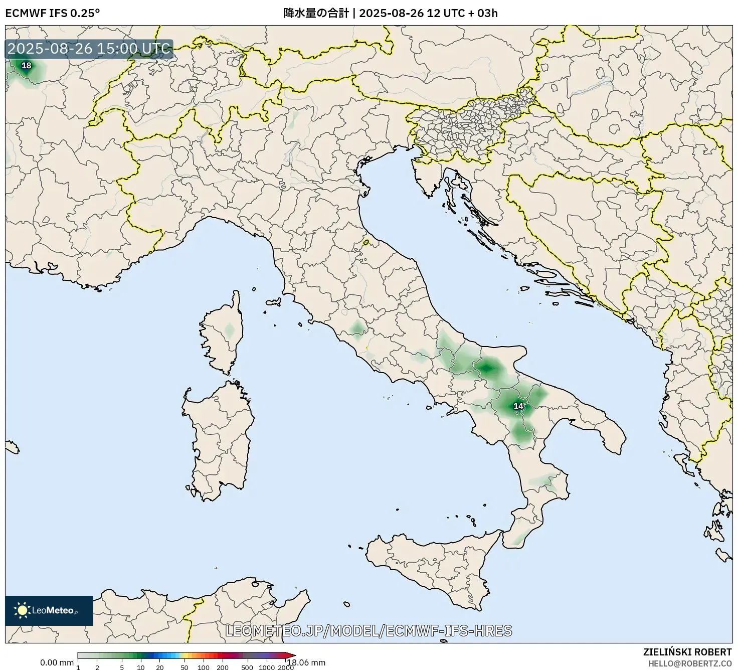 ECMWF IFS 0.25° model - イタリア, 降水量の合計 ECMWF IFS 0.25° model - イタリア, 降水量の合計