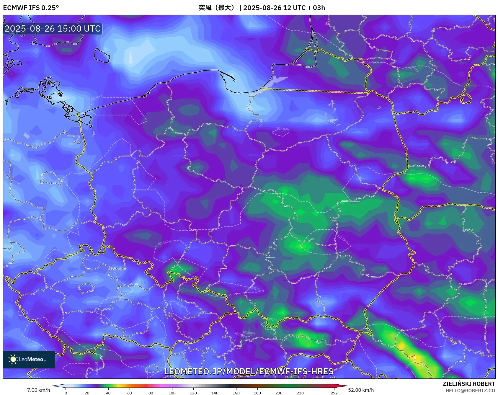 ECMWF IFS 0.25° model - ポーランド, 突風(最大) ECMWF IFS 0.25° model - ポーランド, 突風(最大)