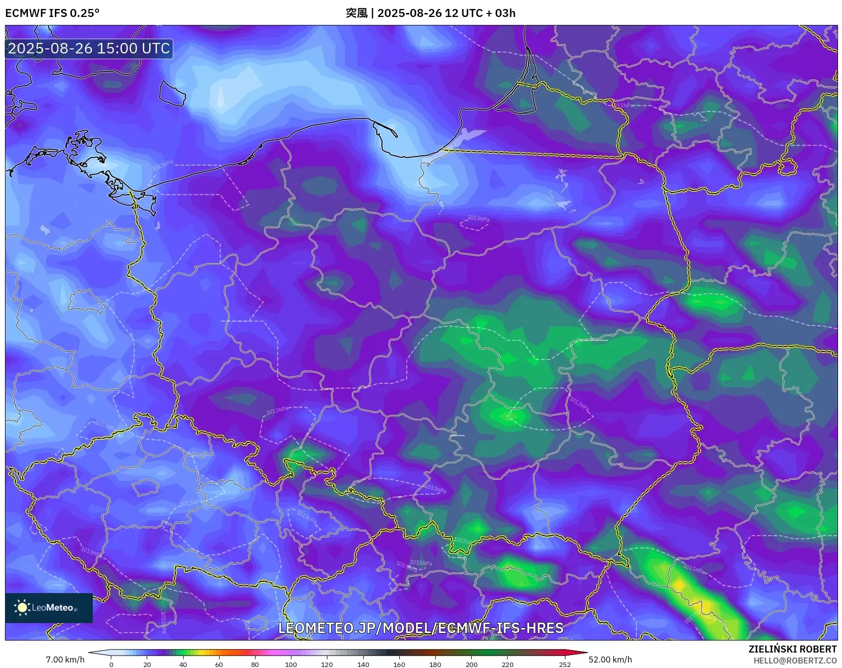 ECMWF IFS 0.25° model - ポーランド, 突風 ECMWF IFS 0.25° model - ポーランド, 突風