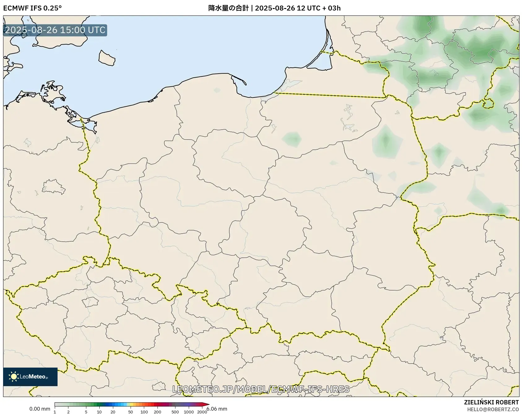 ECMWF IFS 0.25° model - ポーランド, 降水量の合計 ECMWF IFS 0.25° model - ポーランド, 降水量の合計