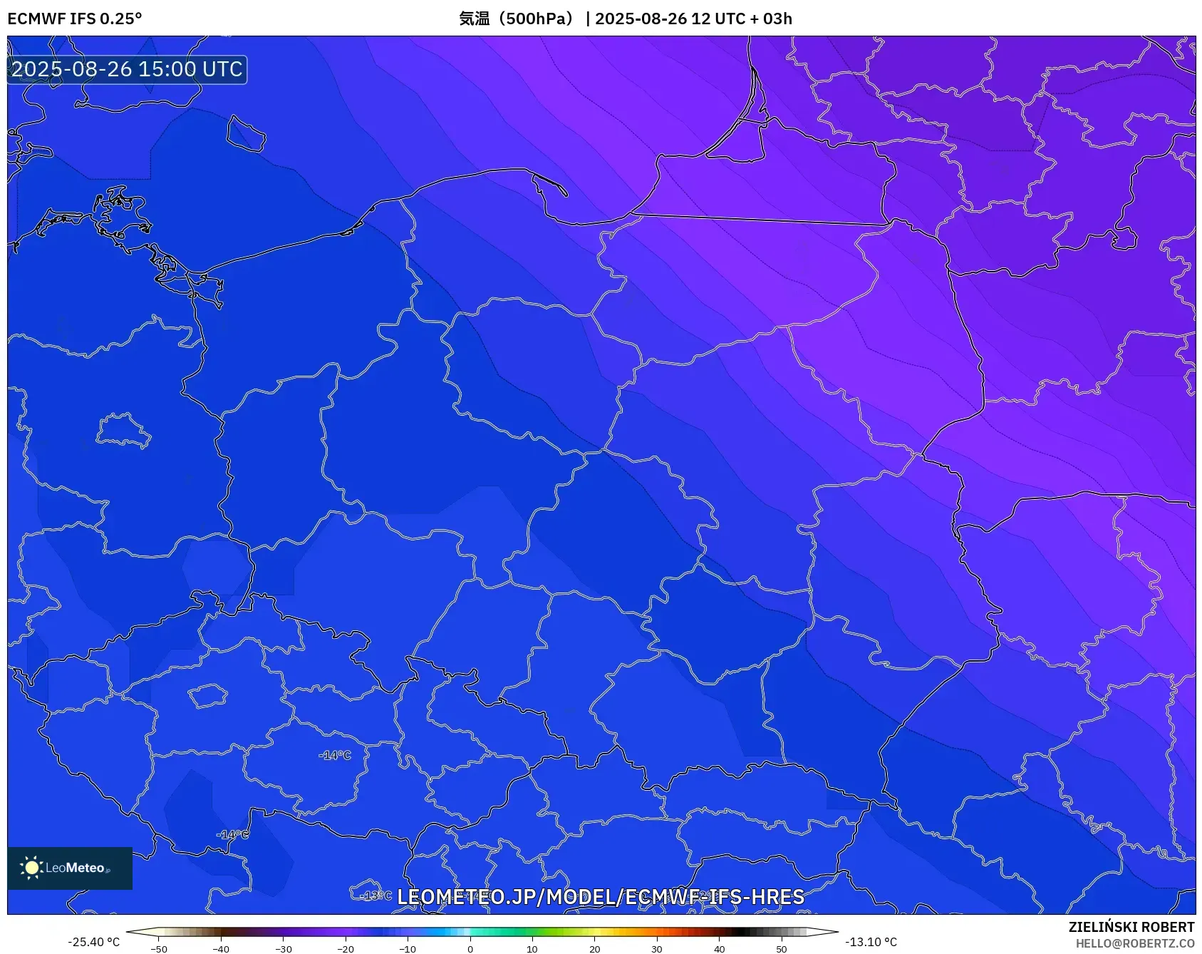 ECMWF IFS 0.25° model - ポーランド, 気温(500hPa) ECMWF IFS 0.25° model - ポーランド, 気温(500hPa)