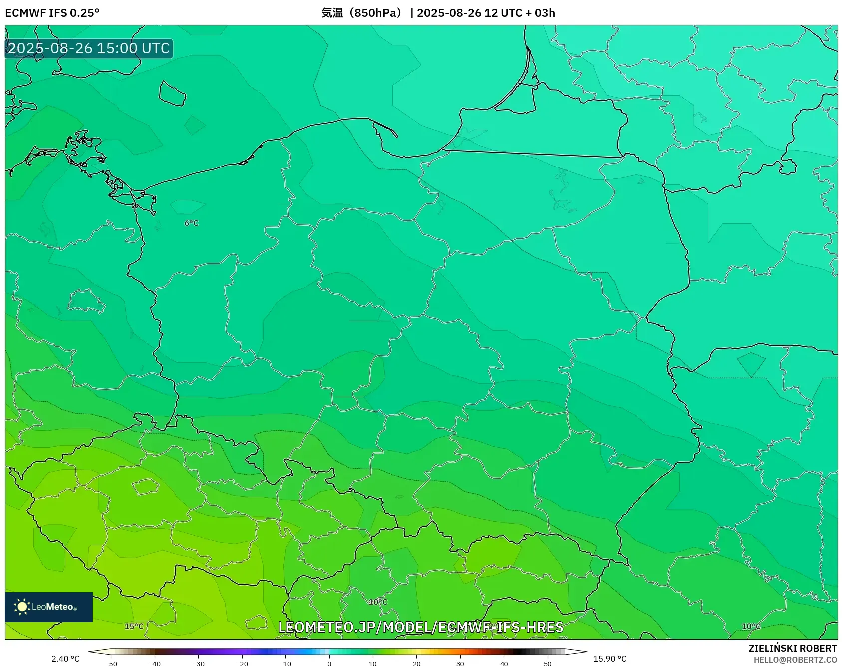 ECMWF IFS 0.25° model - ポーランド, 気温(850hPa) ECMWF IFS 0.25° model - ポーランド, 気温(850hPa)