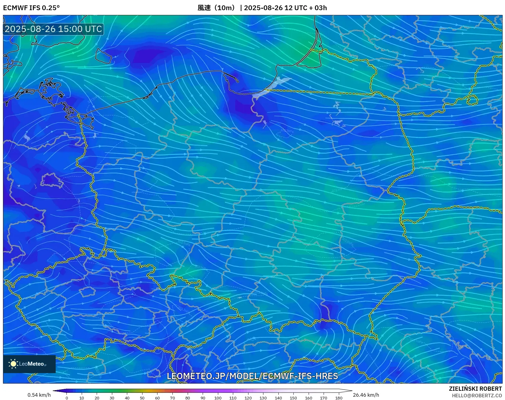ECMWF IFS 0.25° model - ポーランド, 風速(10m) ECMWF IFS 0.25° model - ポーランド, 風速(10m)