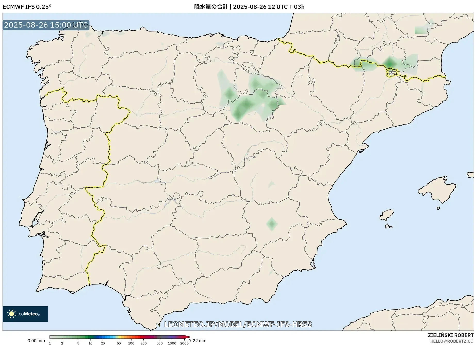 ECMWF IFS 0.25° model - スペイン, 降水量の合計 ECMWF IFS 0.25° model - スペイン, 降水量の合計