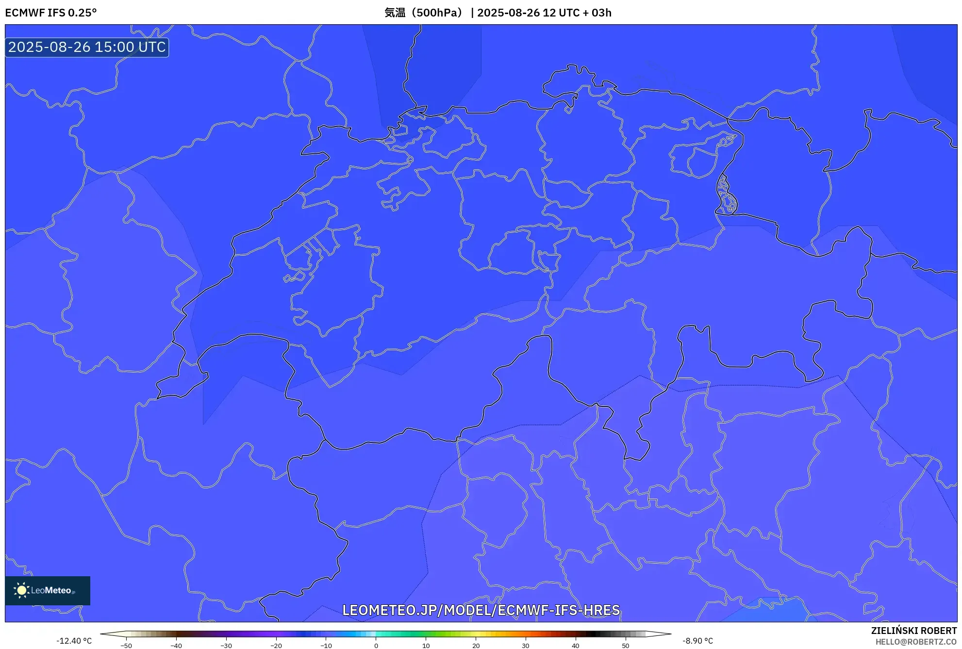 ECMWF IFS 0.25° model - スイス, 気温(500hPa) ECMWF IFS 0.25° model - スイス, 気温(500hPa)