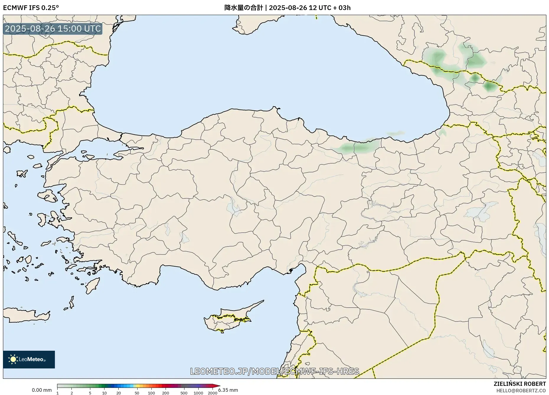 ECMWF IFS 0.25° model - トルコ, 降水量の合計 ECMWF IFS 0.25° model - トルコ, 降水量の合計