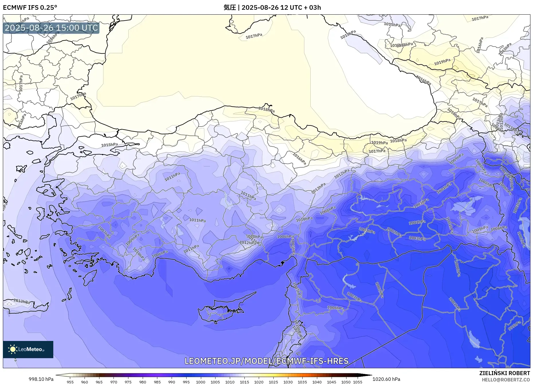 ECMWF IFS 0.25° model - トルコ, 気圧 ECMWF IFS 0.25° model - トルコ, 気圧