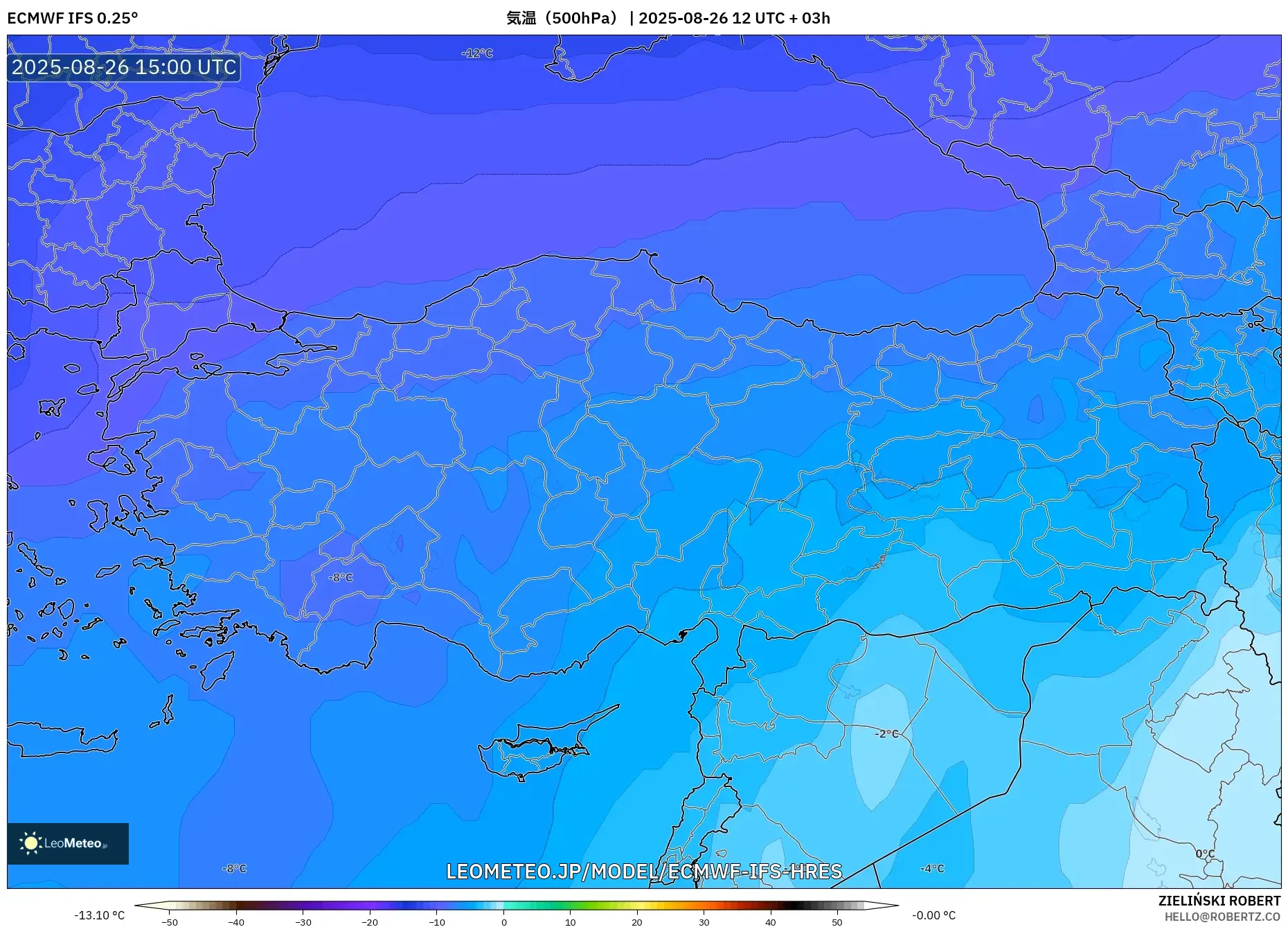 ECMWF IFS 0.25° model - トルコ, 気温(500hPa) ECMWF IFS 0.25° model - トルコ, 気温(500hPa)
