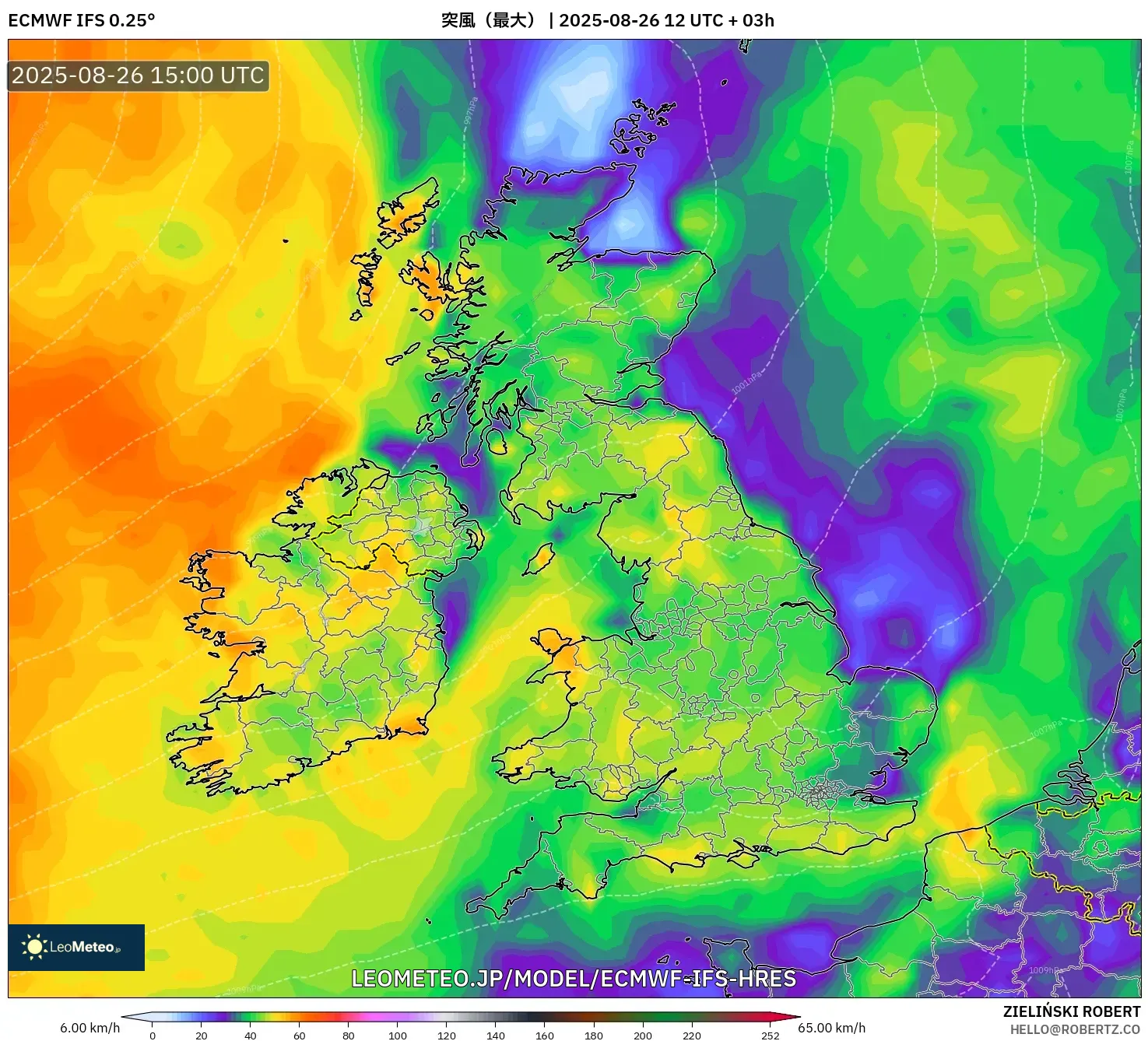 ECMWF IFS 0.25° model - イギリス, 突風(最大) ECMWF IFS 0.25° model - イギリス, 突風(最大)