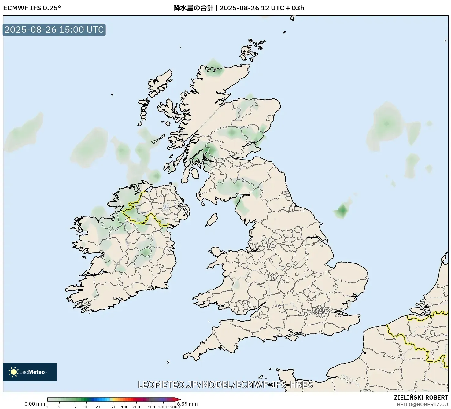 ECMWF IFS 0.25° model - イギリス, 降水量の合計 ECMWF IFS 0.25° model - イギリス, 降水量の合計
