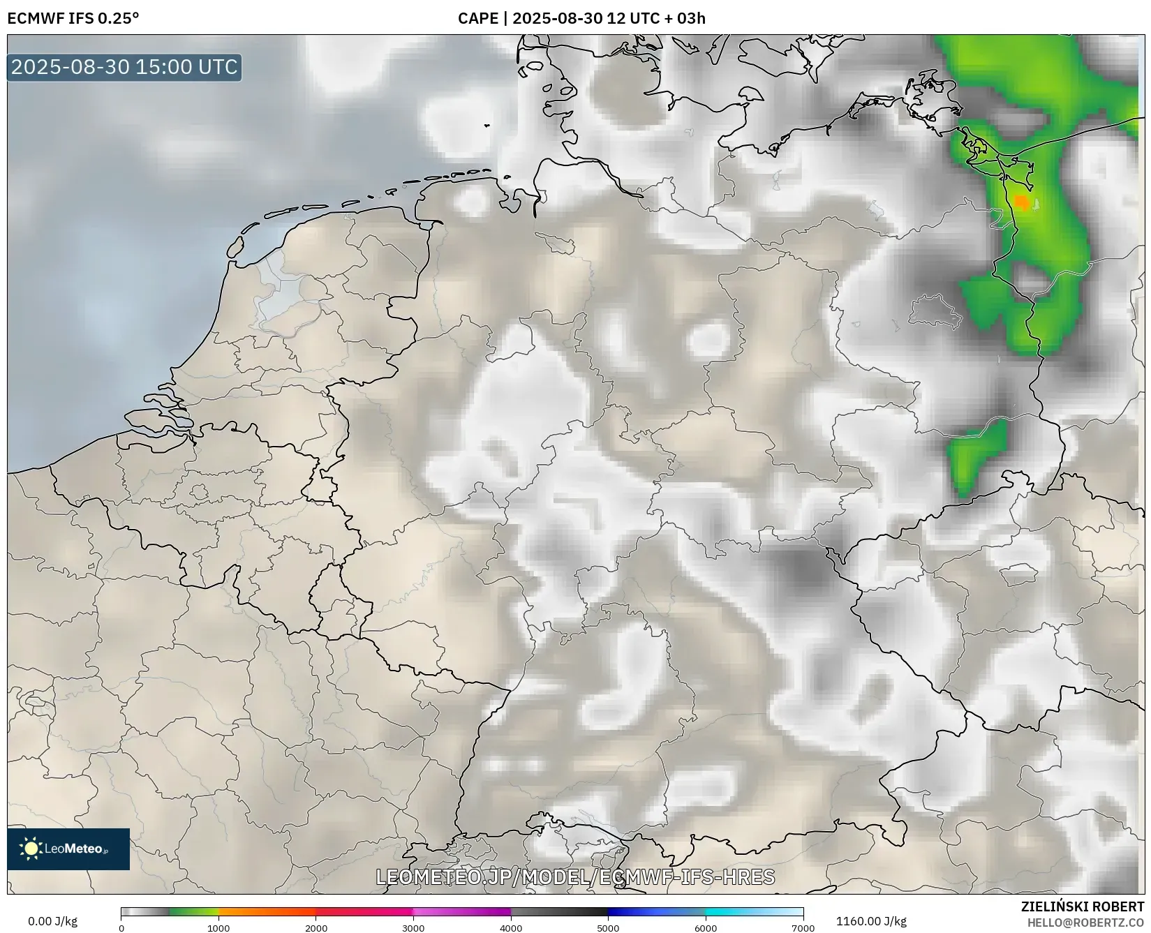 ECMWF IFS 0.25° model - ドイツ, CAPE ECMWF IFS 0.25° model - ドイツ, CAPE