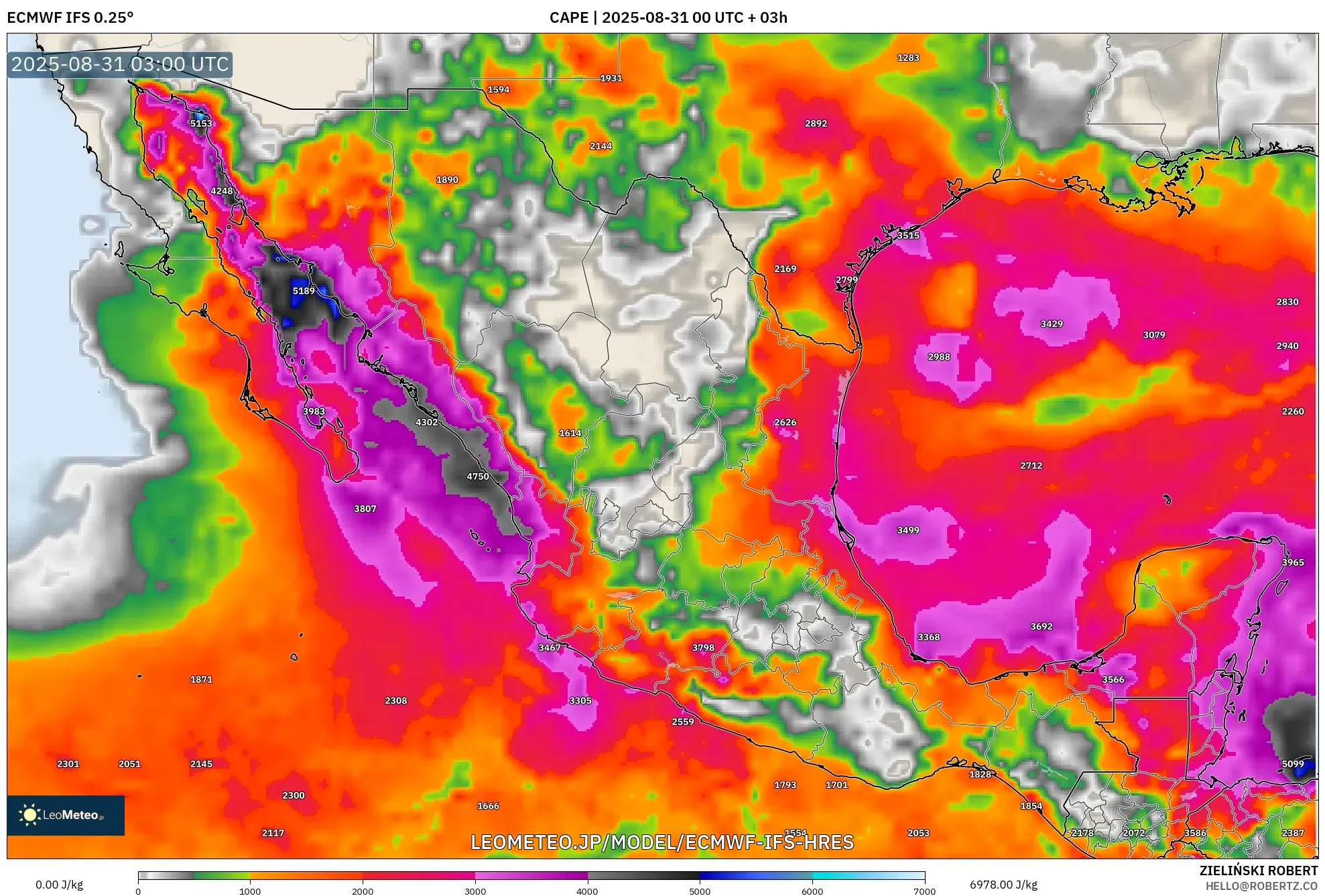 ECMWF IFS 0.25° model - メキシコ, CAPE ECMWF IFS 0.25° model - メキシコ, CAPE
