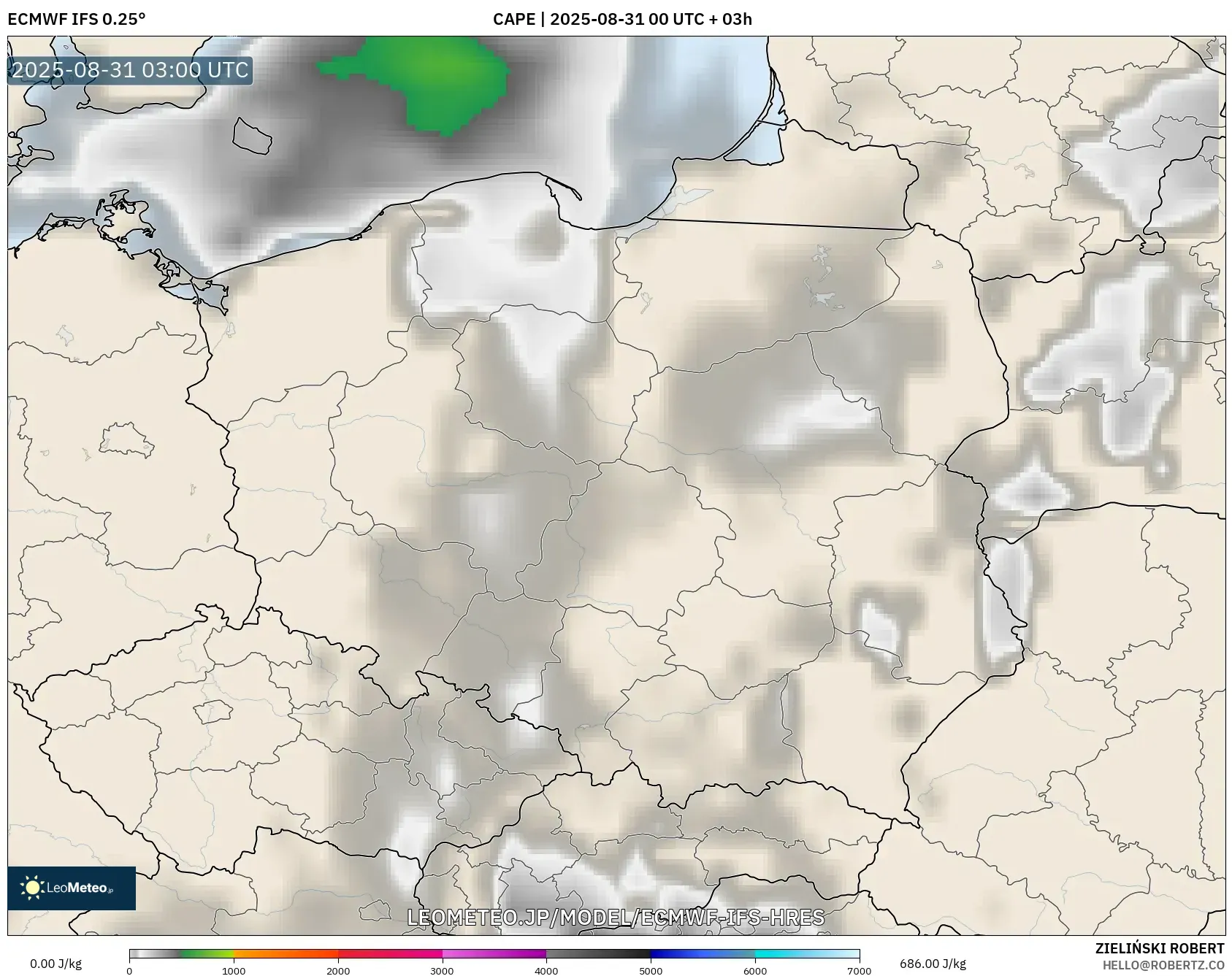 ECMWF IFS 0.25° model - ポーランド, CAPE ECMWF IFS 0.25° model - ポーランド, CAPE