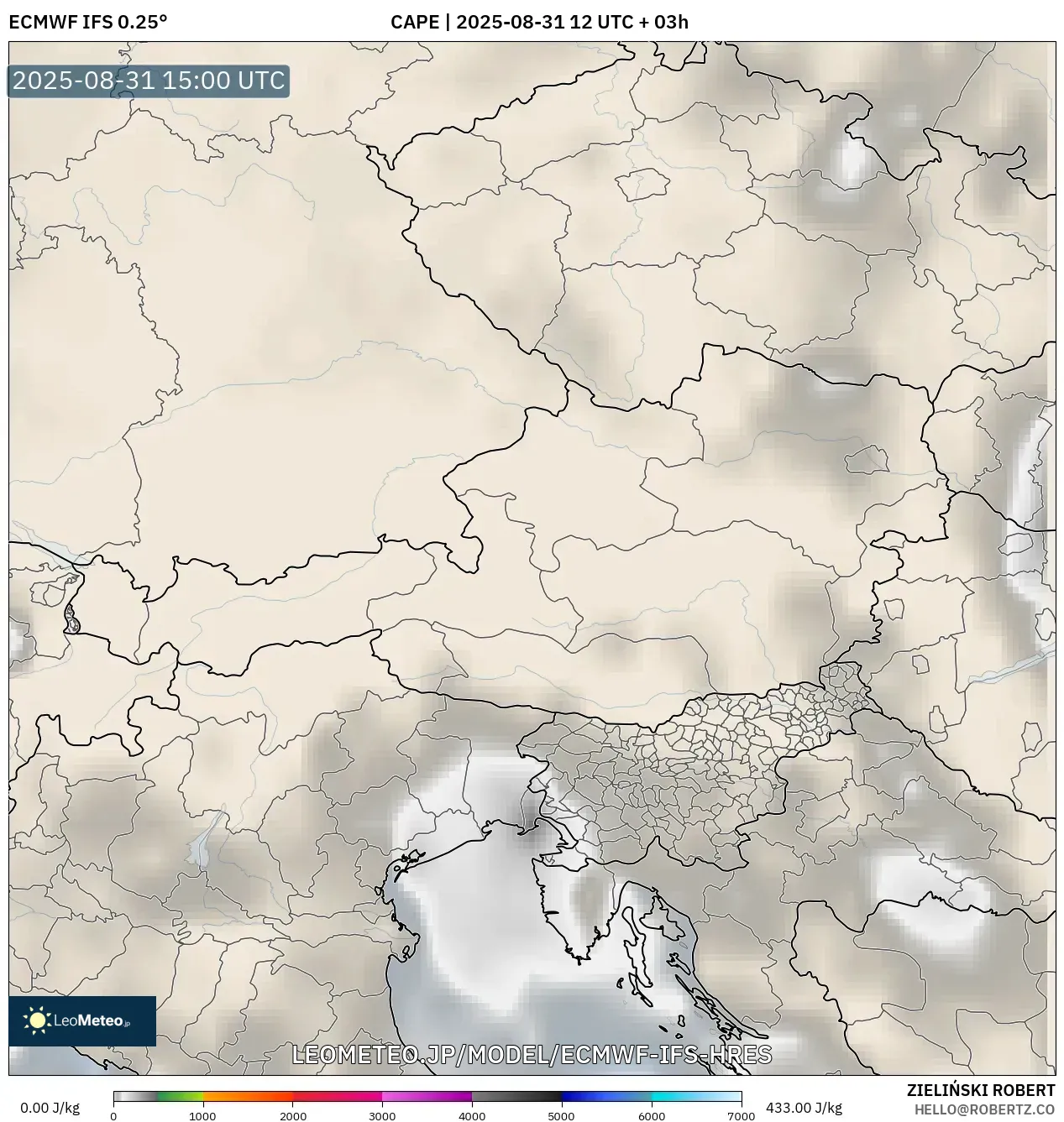 ECMWF IFS 0.25° model - オーストリア, CAPE ECMWF IFS 0.25° model - オーストリア, CAPE