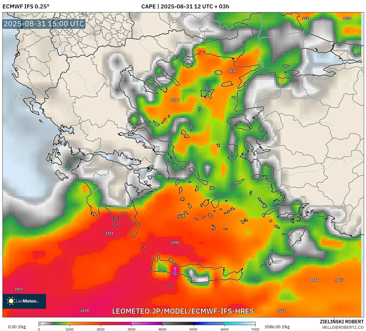 ECMWF IFS 0.25° model - ギリシャ, CAPE ECMWF IFS 0.25° model - ギリシャ, CAPE