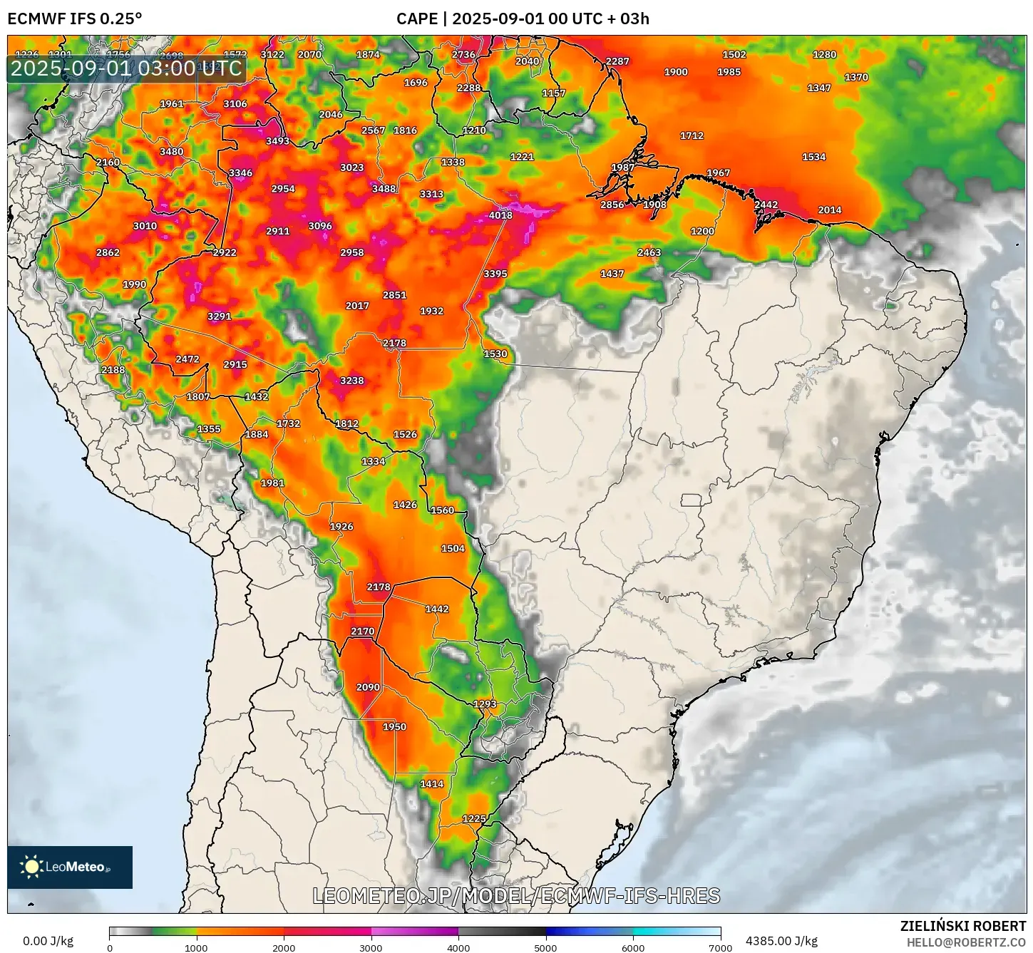 ECMWF IFS 0.25° model - ブラジル, CAPE