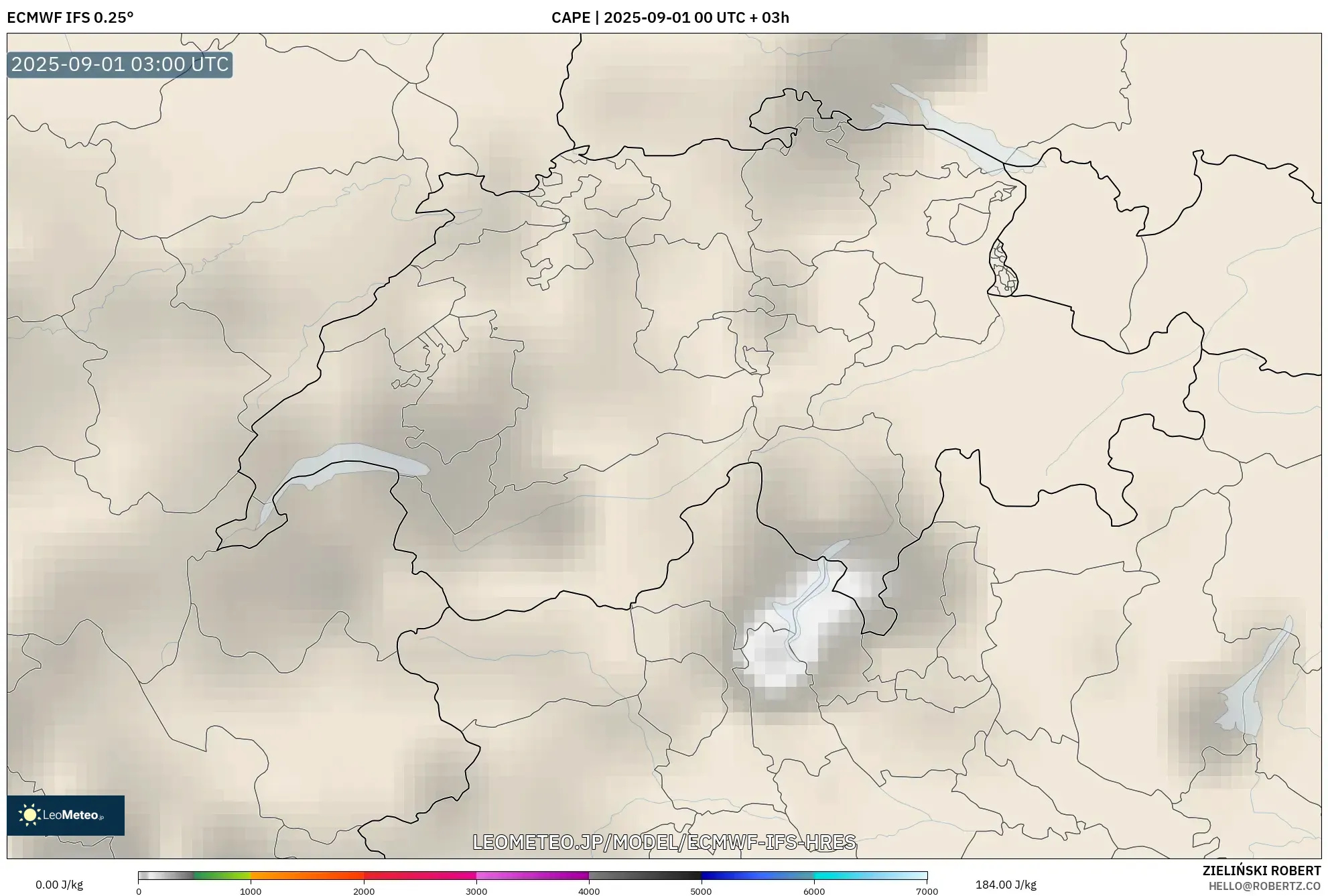 ECMWF IFS 0.25° model - スイス, CAPE ECMWF IFS 0.25° model - スイス, CAPE