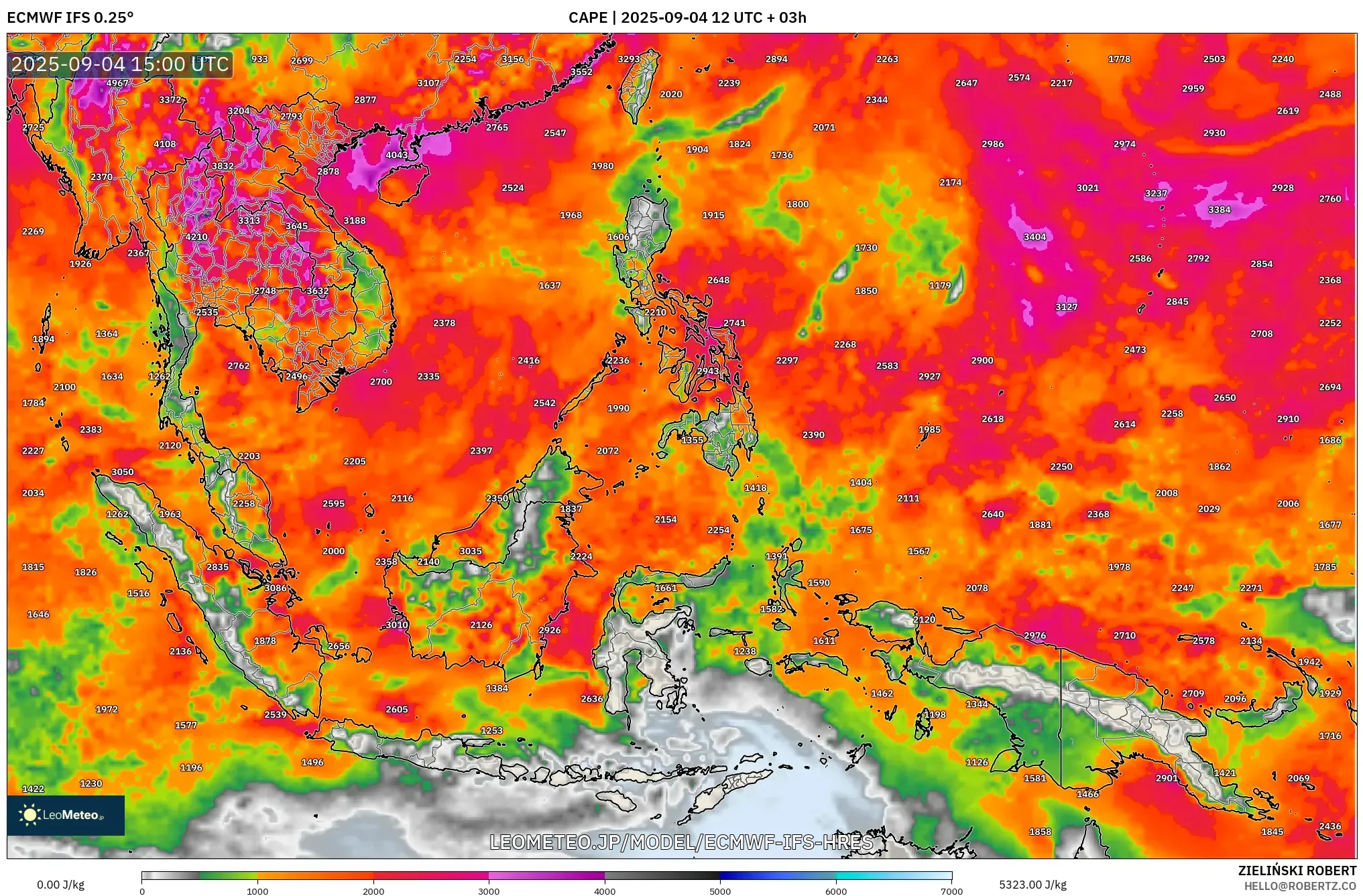 ECMWF IFS 0.25° model - 東南アジア, CAPE ECMWF IFS 0.25° model - 東南アジア, CAPE