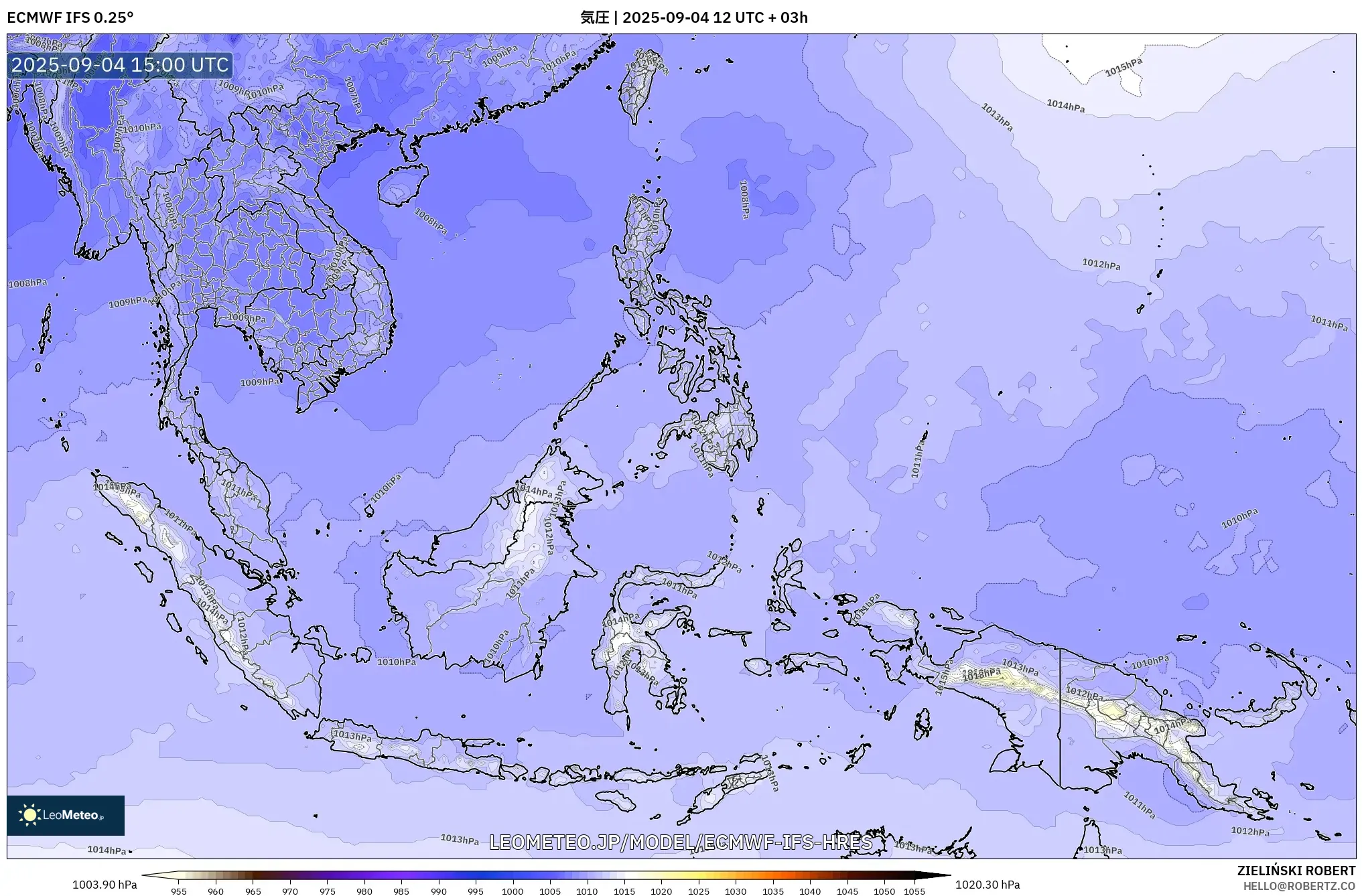 ECMWF IFS 0.25° model - 東南アジア, 気圧 ECMWF IFS 0.25° model - 東南アジア, 気圧