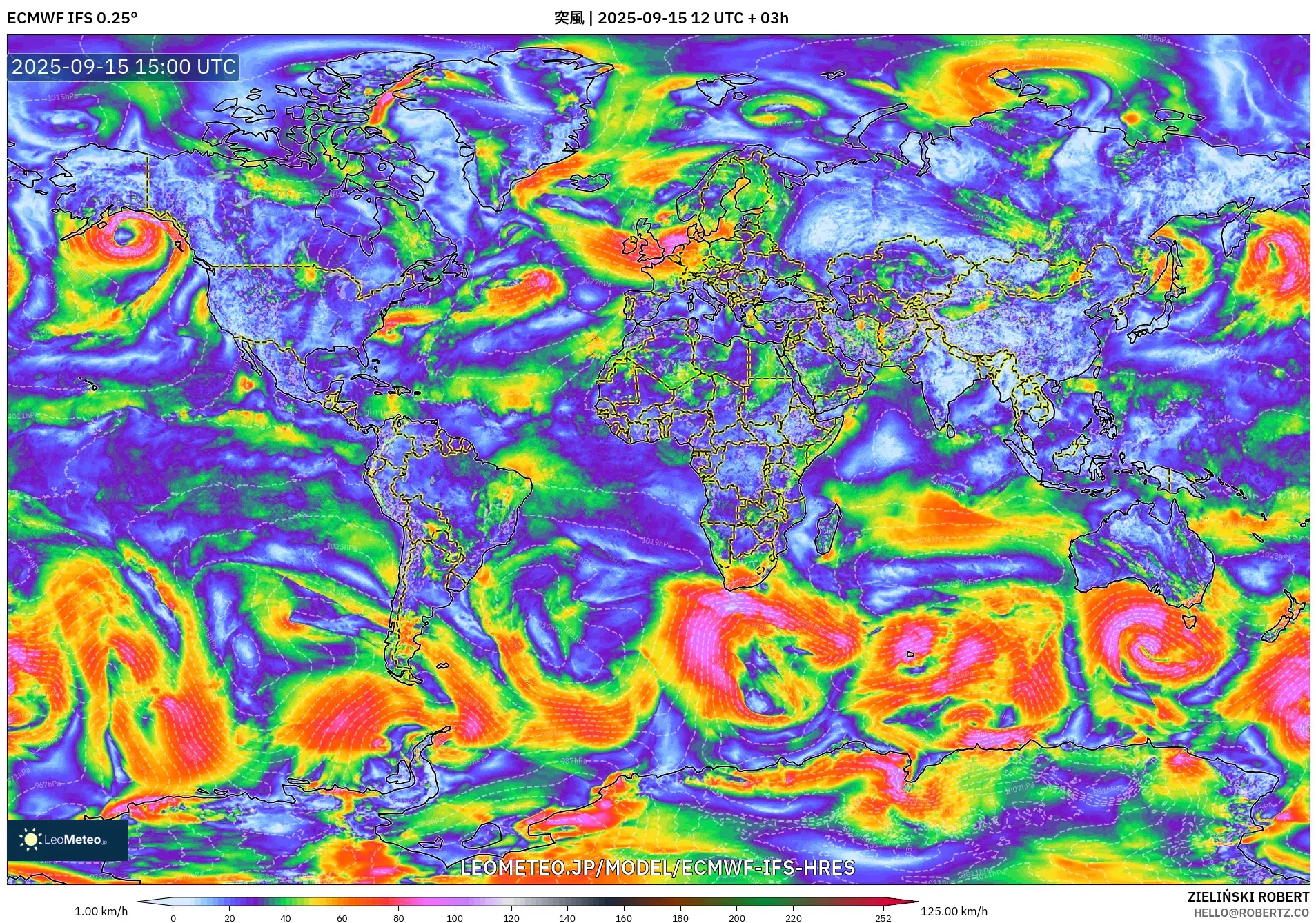 ECMWF IFS 0.25° model - 世界, 突風