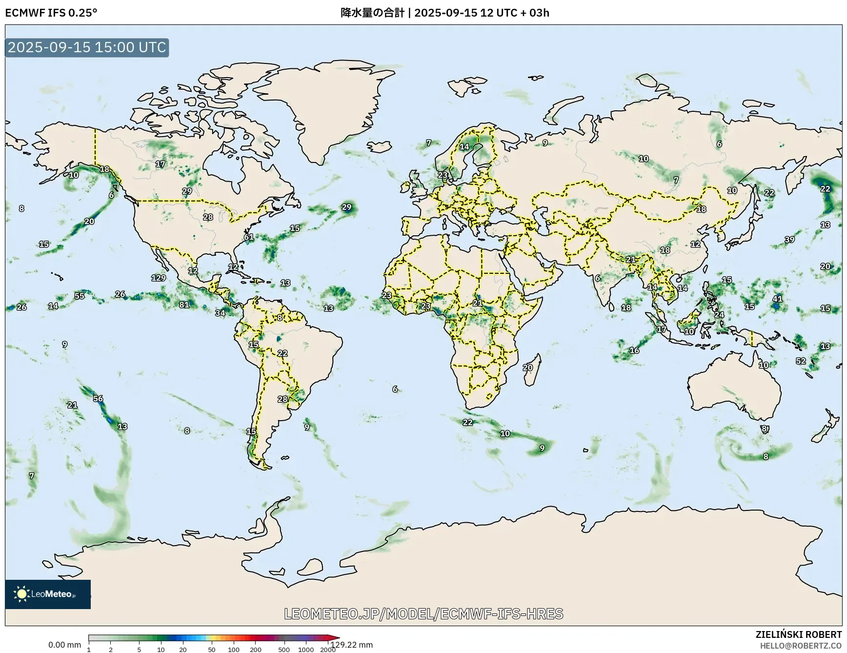 ECMWF IFS 0.25° model - 世界, 降水量の合計