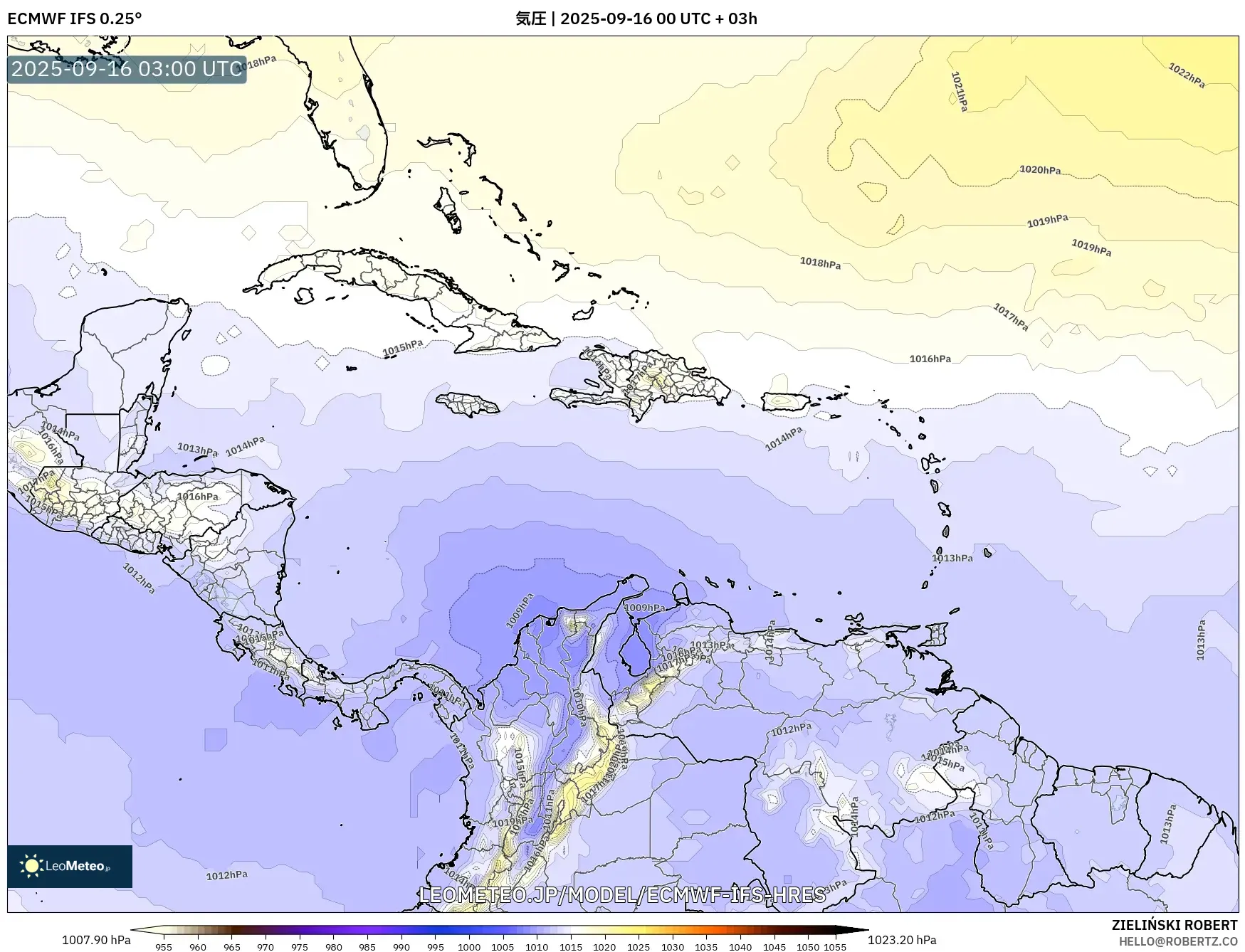 ECMWF IFS 0.25° model - カリブ海, 気圧