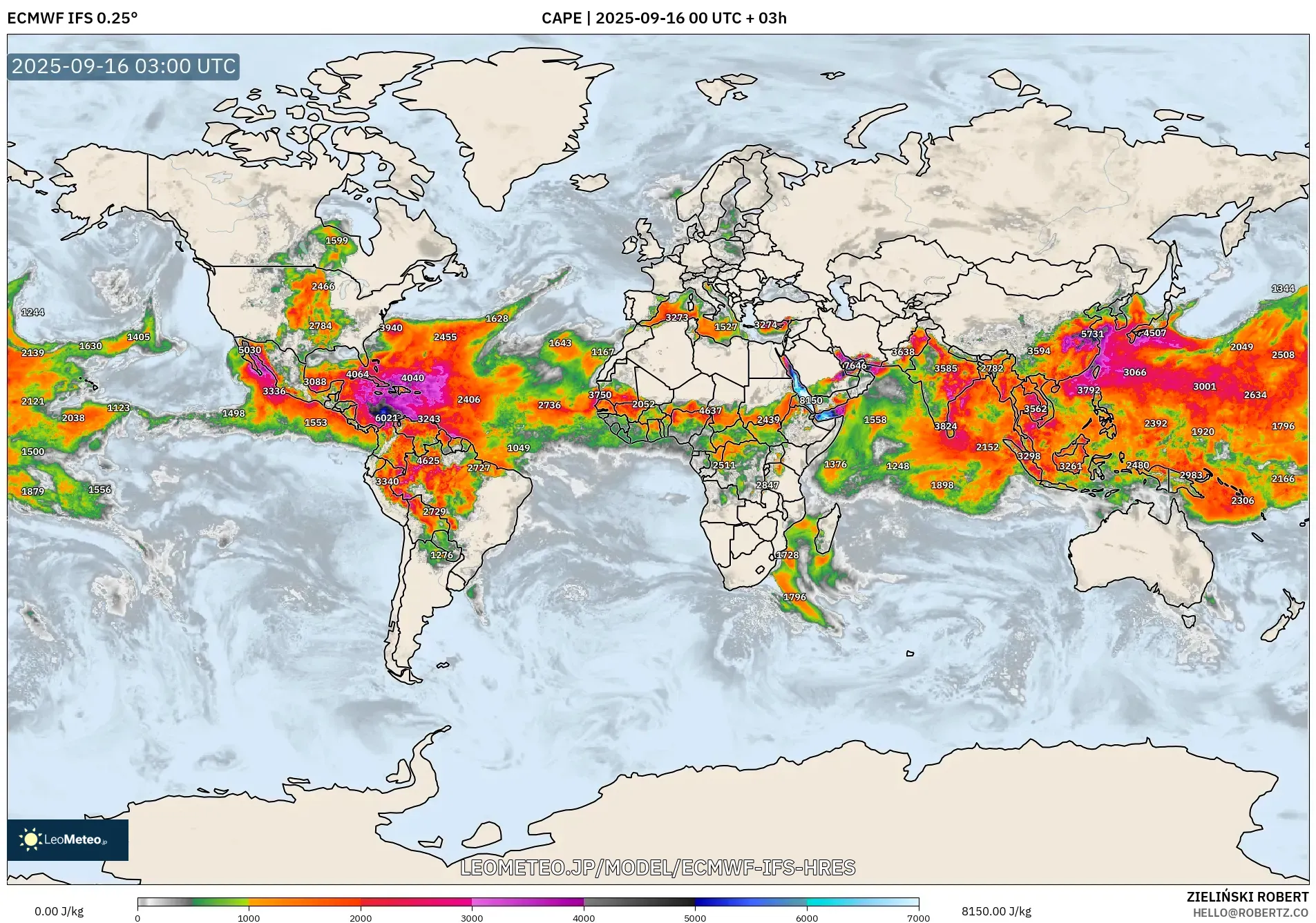 ECMWF IFS 0.25° model - 世界, CAPE