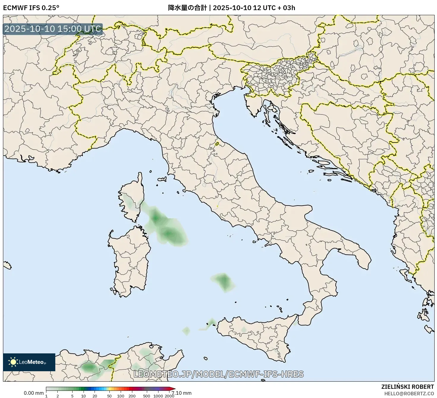 ECMWF IFS 0.25° model - イタリア, 降水量の合計 ECMWF IFS 0.25° model - イタリア, 降水量の合計