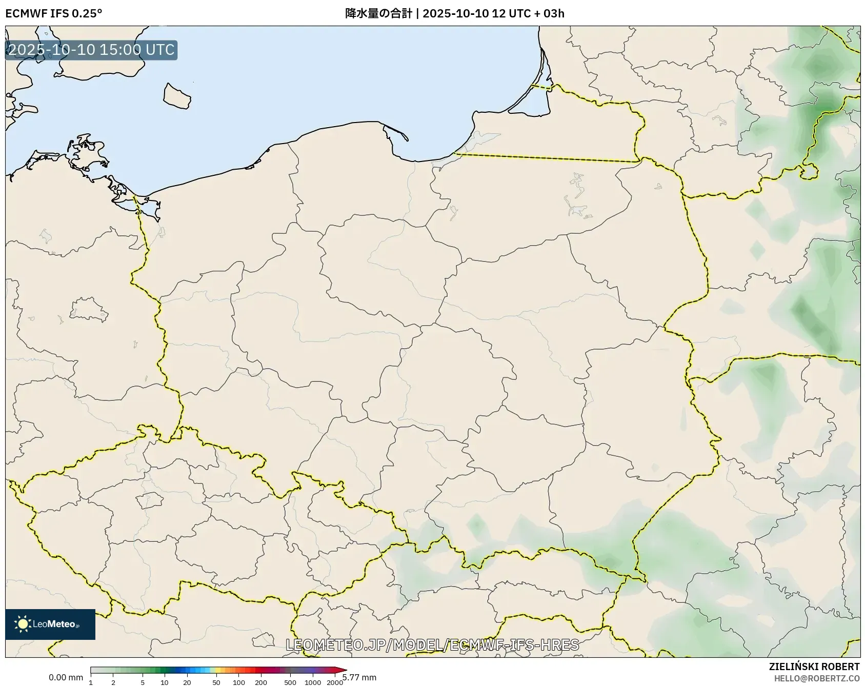 ECMWF IFS 0.25° model - ポーランド, 降水量の合計 ECMWF IFS 0.25° model - ポーランド, 降水量の合計