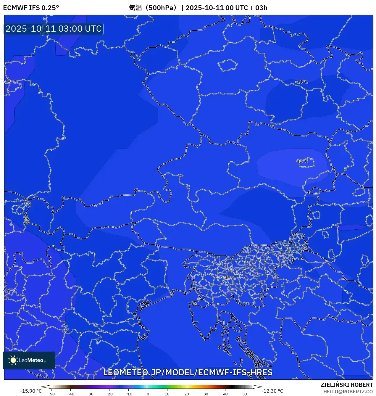 ECMWF IFS 0.25° model - オーストリア, 気温(500hPa) ECMWF IFS 0.25° model - オーストリア, 気温(500hPa)