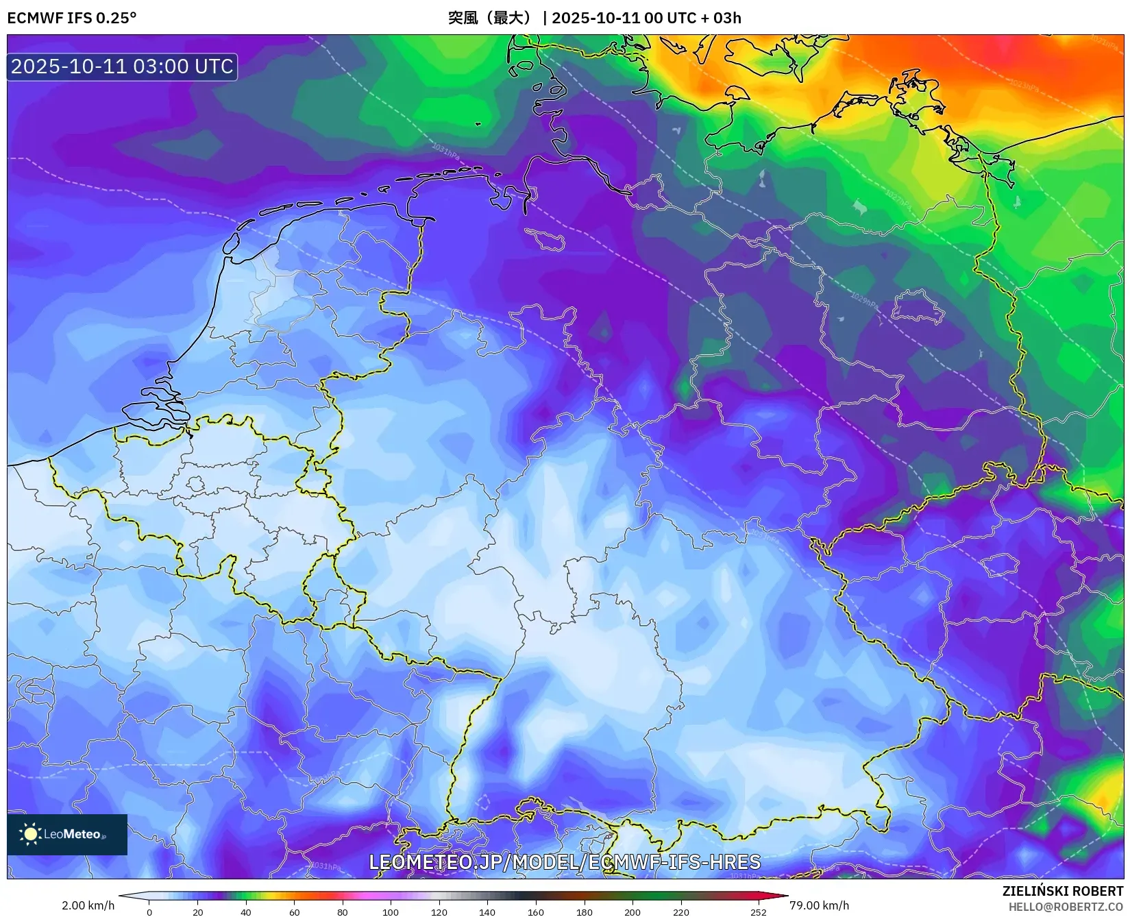 ECMWF IFS 0.25° model - ドイツ, 突風(最大) ECMWF IFS 0.25° model - ドイツ, 突風(最大)