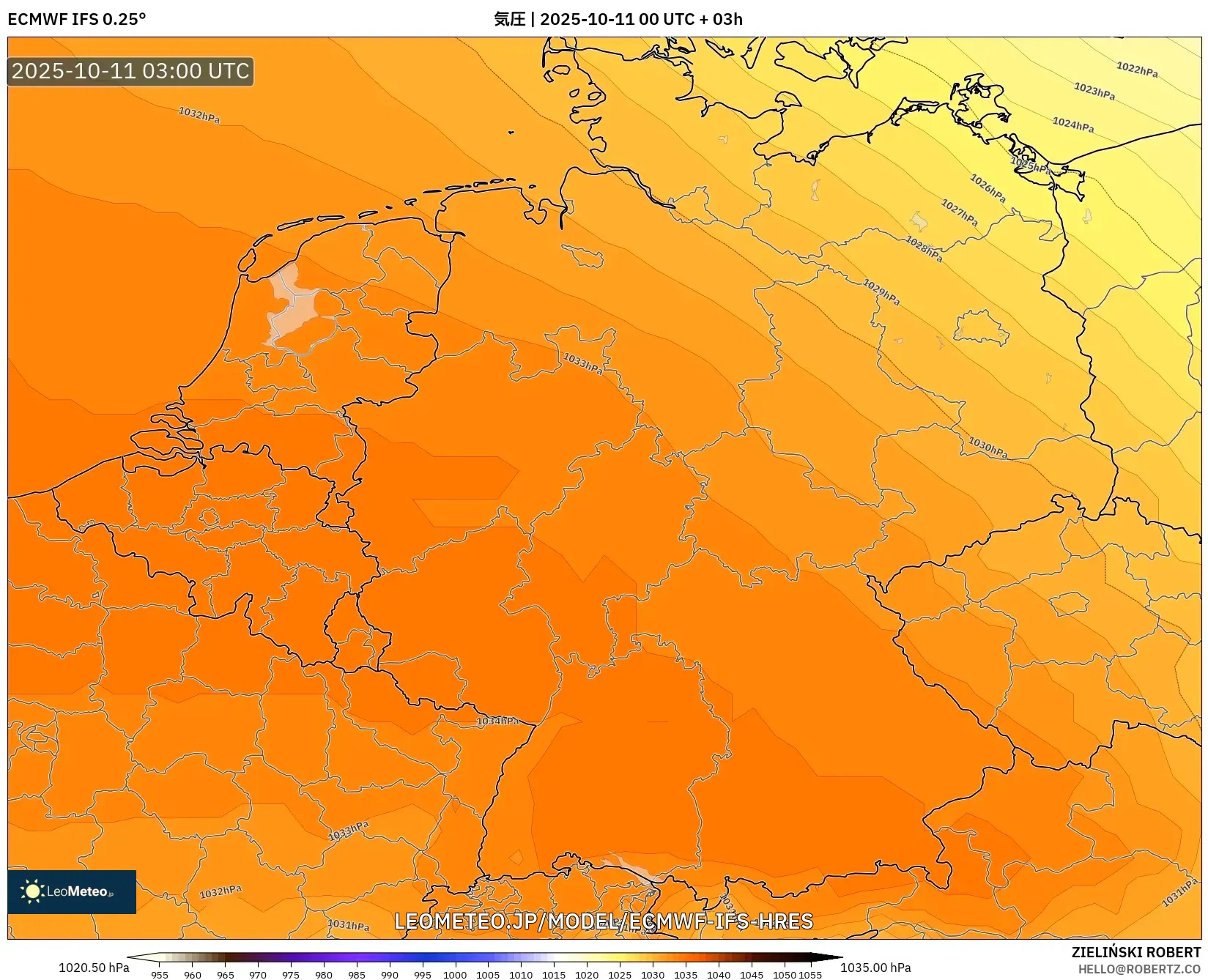 ECMWF IFS 0.25° model - ドイツ, 気圧 ECMWF IFS 0.25° model - ドイツ, 気圧