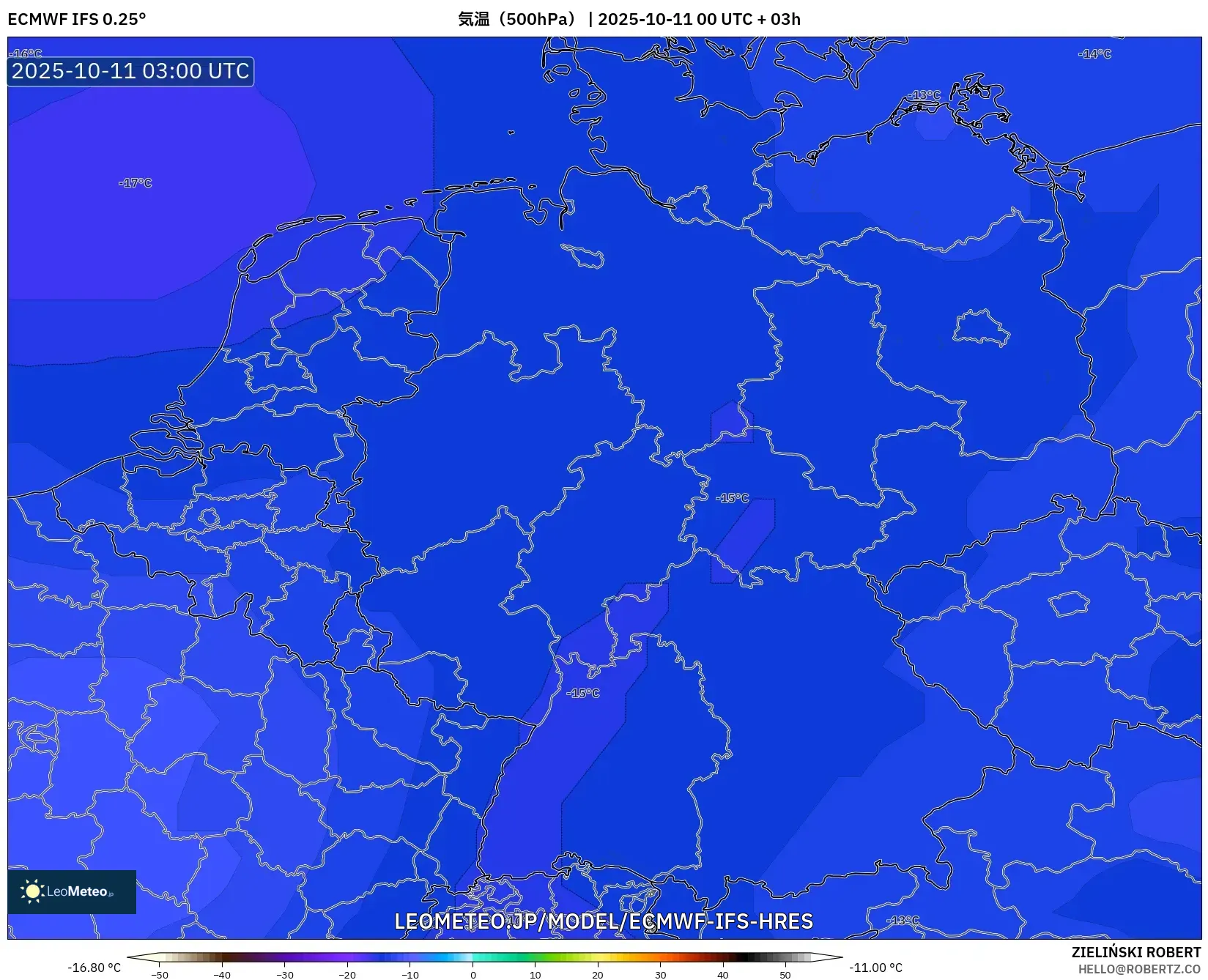 ECMWF IFS 0.25° model - ドイツ, 気温(500hPa) ECMWF IFS 0.25° model - ドイツ, 気温(500hPa)