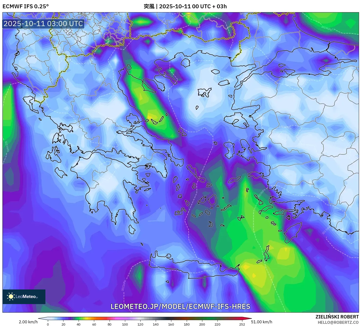 ECMWF IFS 0.25° model - ギリシャ, 突風
