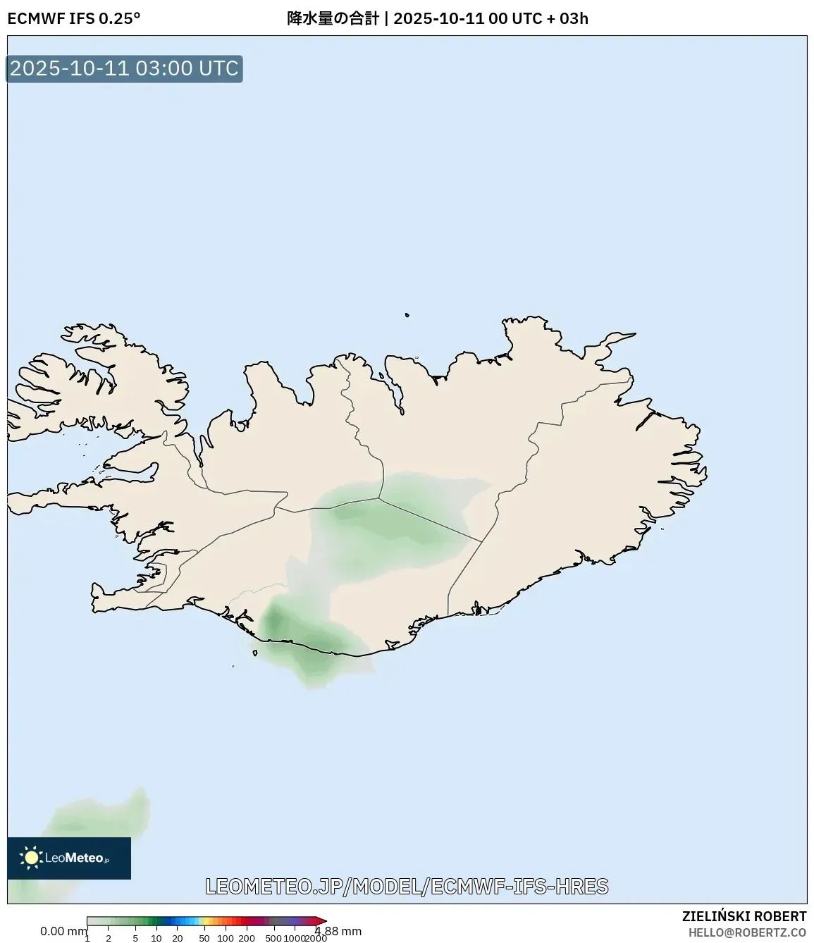 ECMWF IFS 0.25° model - アイスランド, 降水量の合計 ECMWF IFS 0.25° model - アイスランド, 降水量の合計