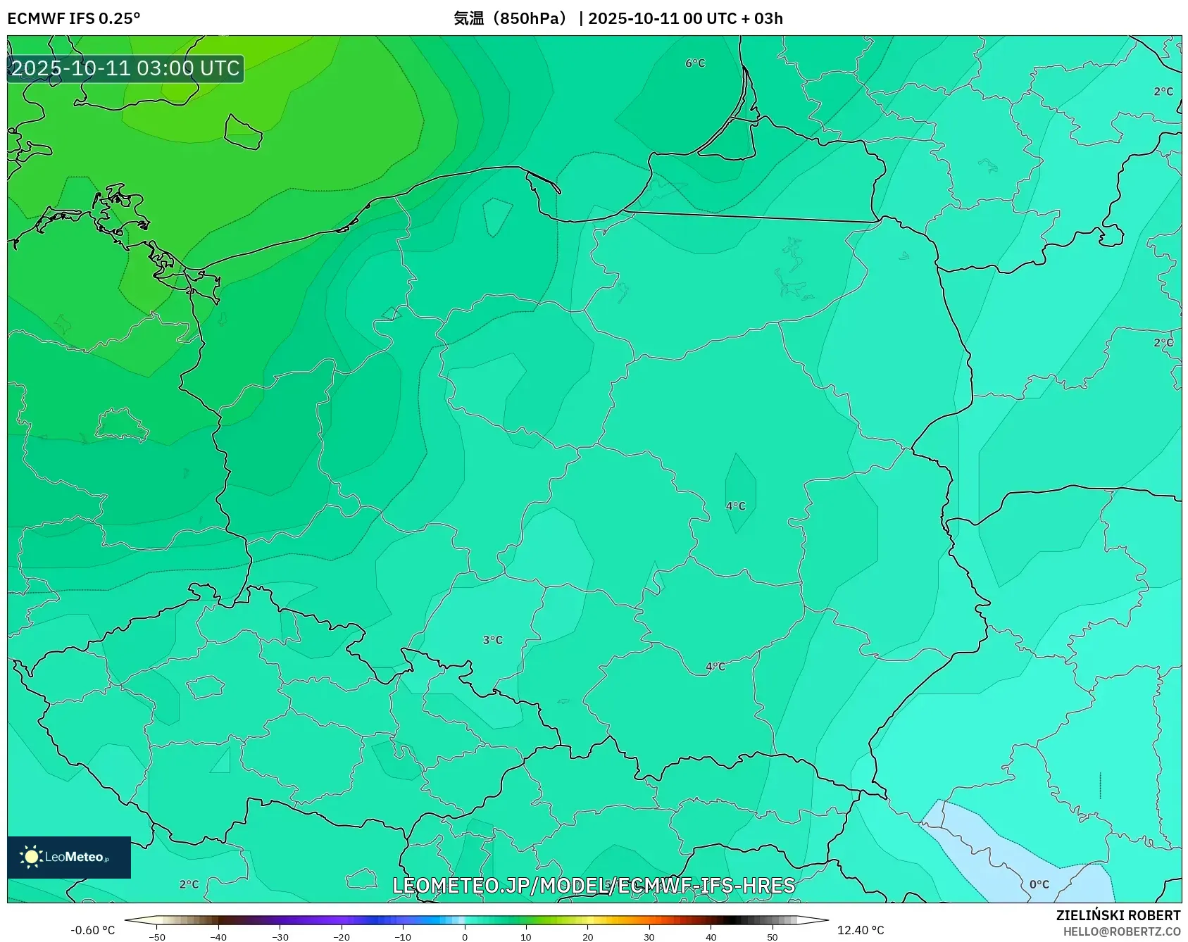 ECMWF IFS 0.25° model - ポーランド, 気温(850hPa) ECMWF IFS 0.25° model - ポーランド, 気温(850hPa)