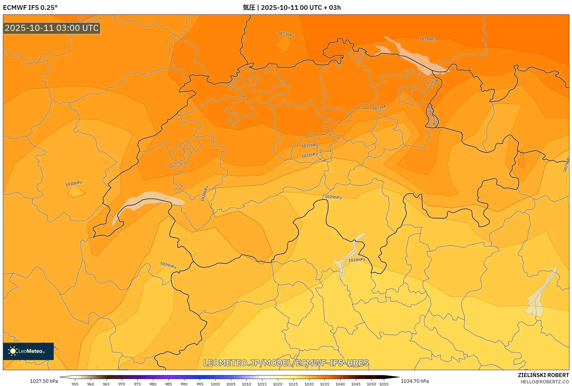 ECMWF IFS 0.25° model - スイス, 気圧