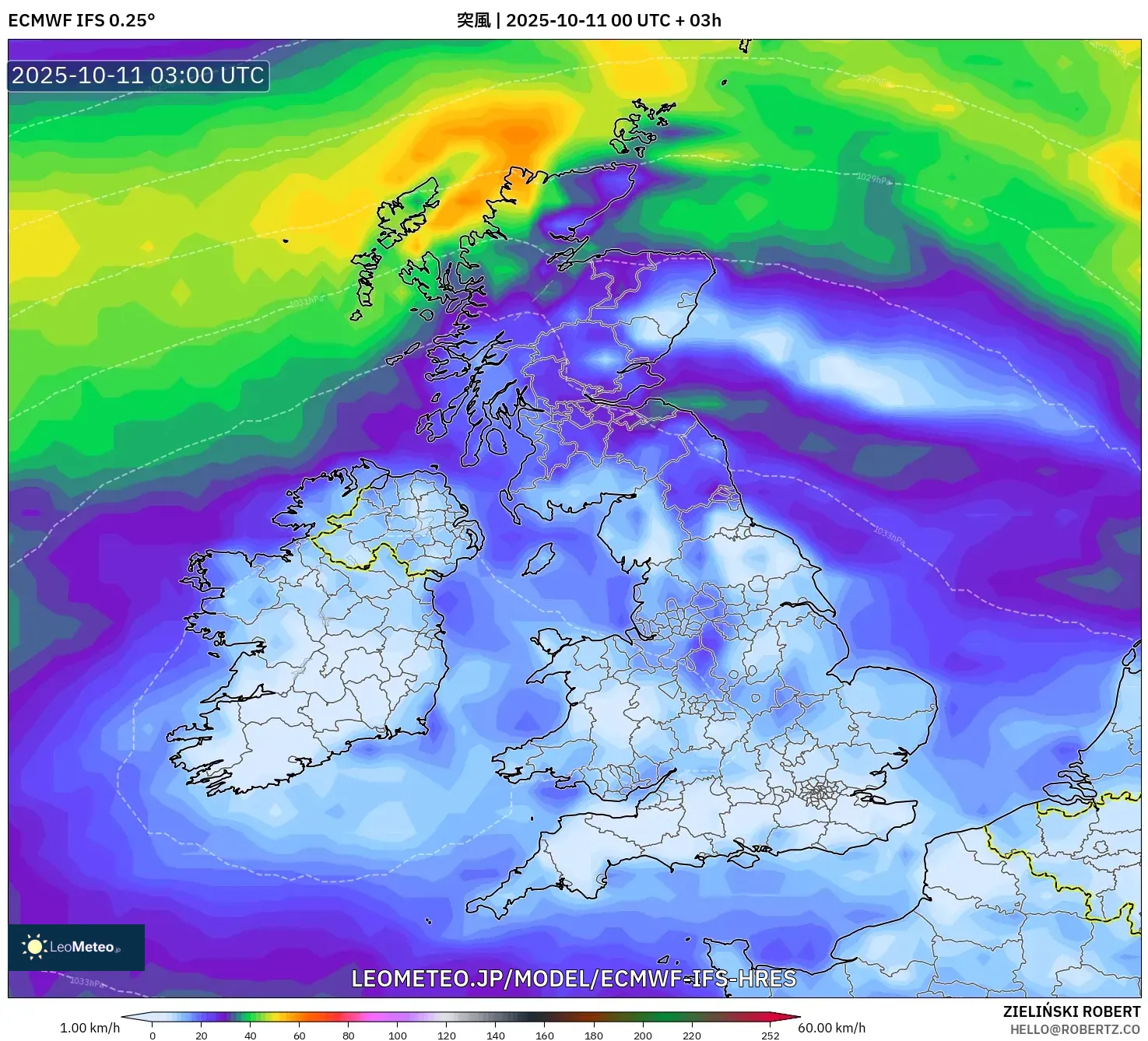 ECMWF IFS 0.25° model - イギリス, 突風