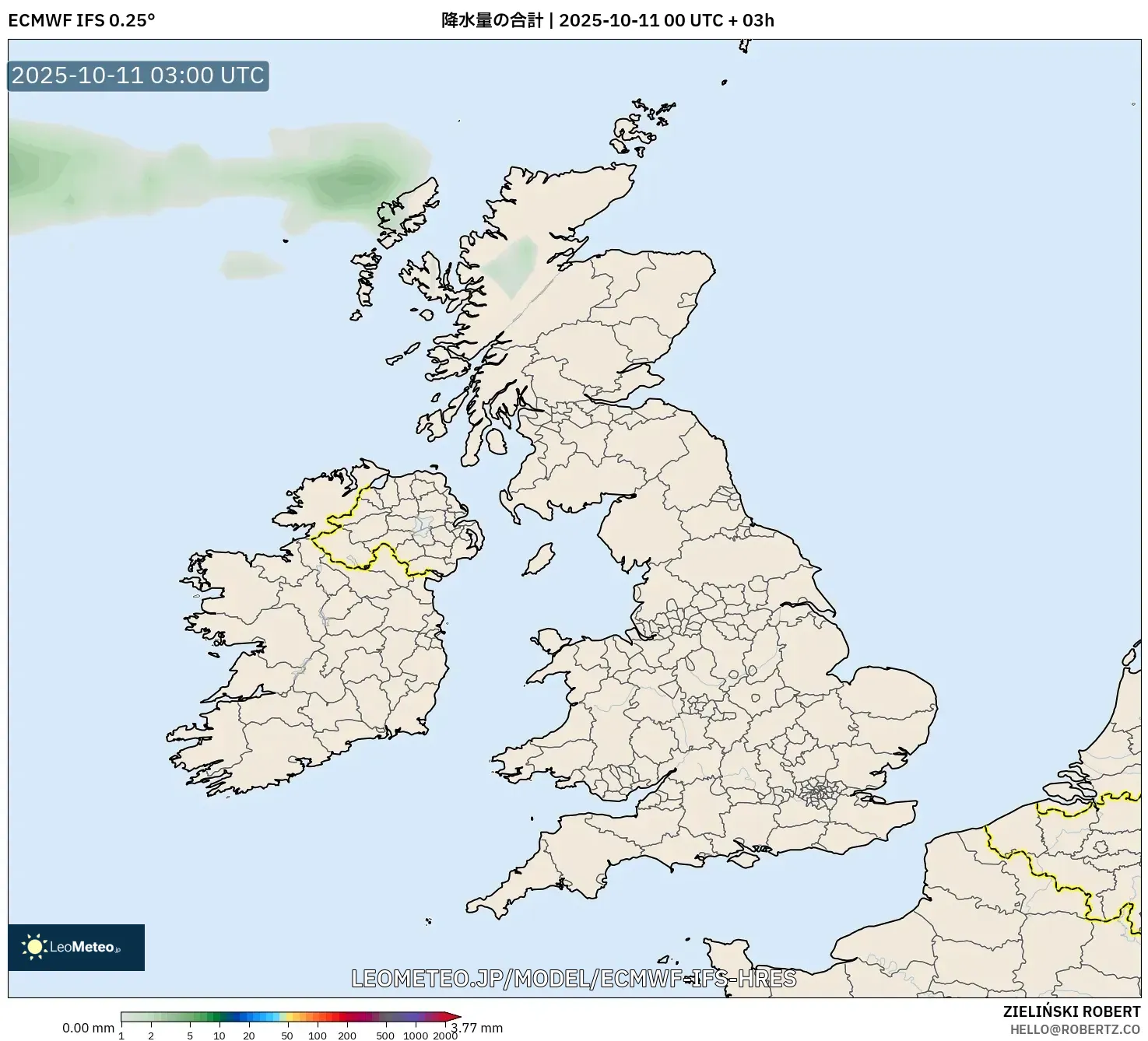ECMWF IFS 0.25° model - イギリス, 降水量の合計