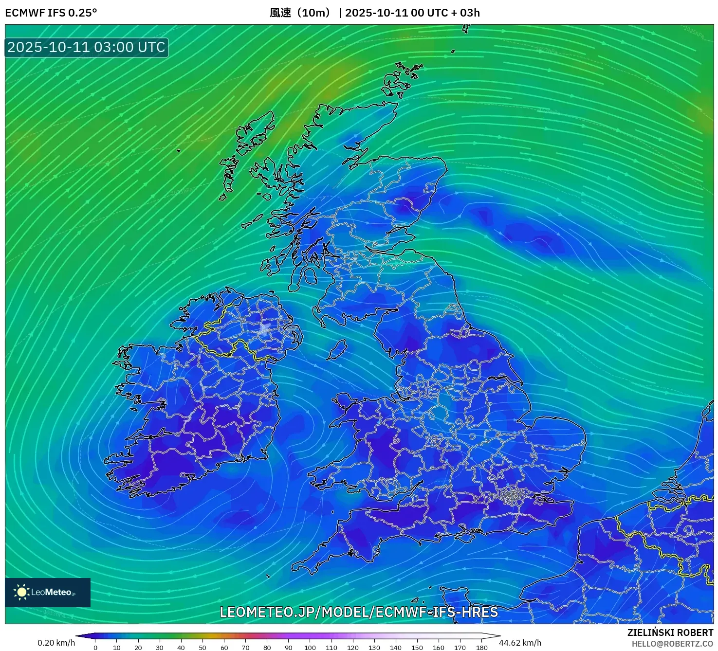 ECMWF IFS 0.25° model - イギリス, 風速(10m) ECMWF IFS 0.25° model - イギリス, 風速(10m)